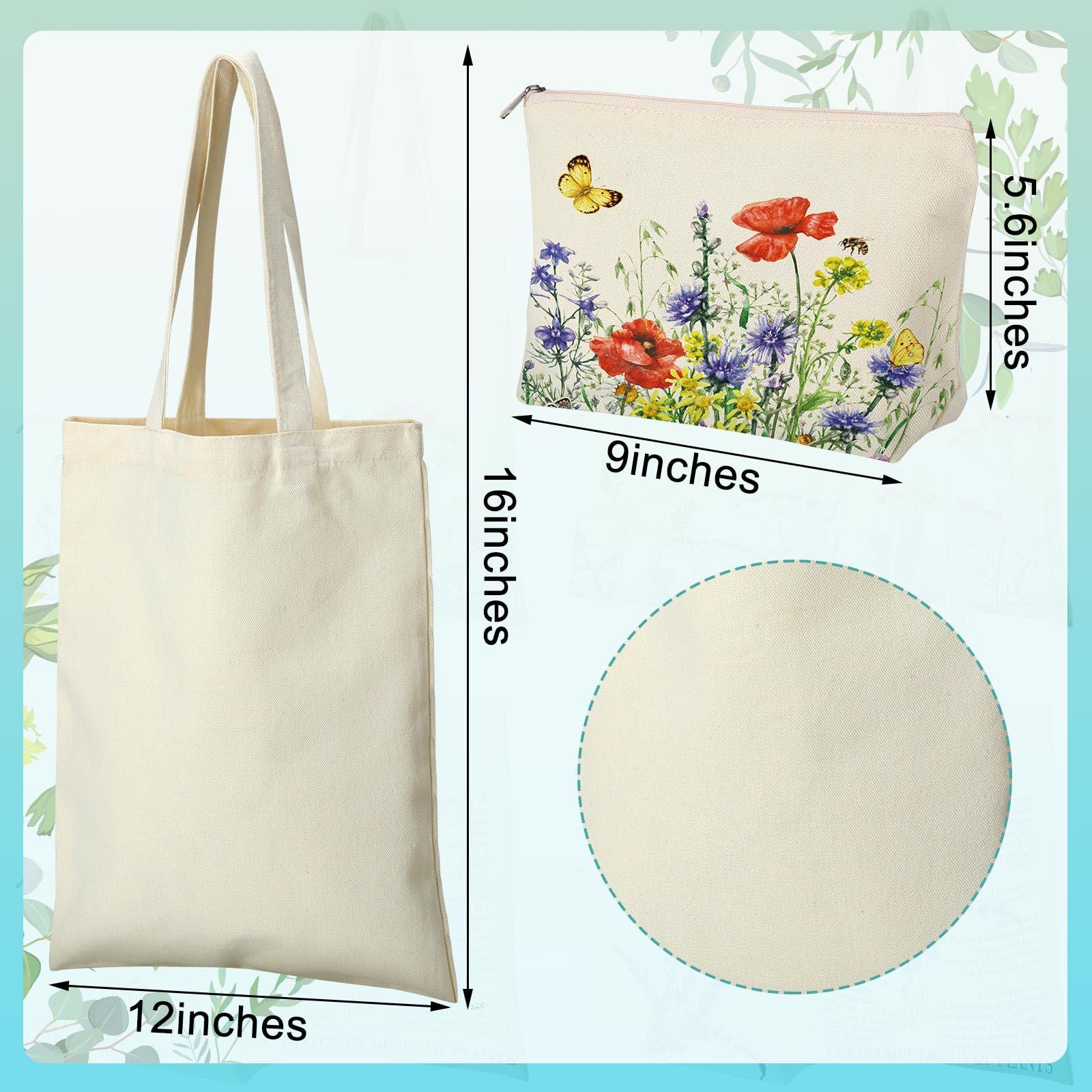 Pinkunn 8 Pcs Floral Tote Bag and Makeup Bag Set Cute Wildflower Canvas Tote Reusable Cosmetic Pouch Women Gifts for Shopping(Colorful)