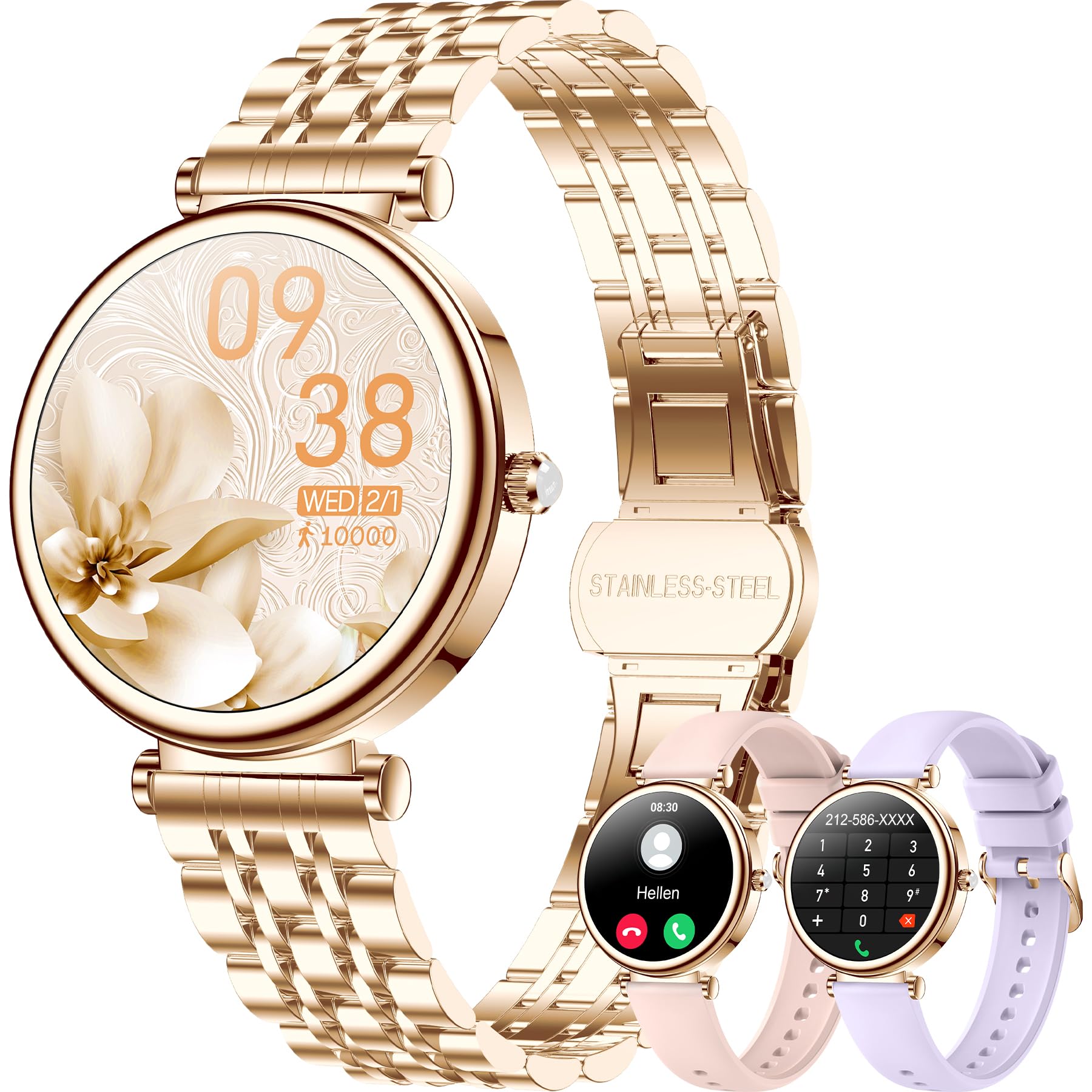 Smartwatch Donna con Effettua/Risposta Chiamate, 1,27" Orologio Digitale Fitness, 120+ Sportive Contapassi/Cronometro, Sonno/Cardiofrequenzimetro, Impermeabile IP67 Android/iOS Smart Watch