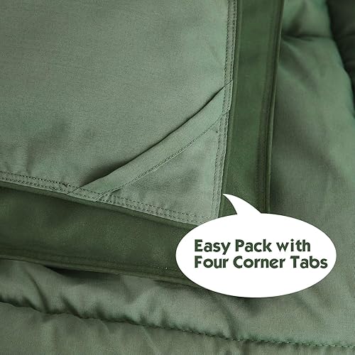 Miniatura 6 de HIG Juego de edredón de 3 piezas, color verde, tamaño California King, moderno, transpirable, con costuras en caja, con 2 fundas, suave y esponjoso