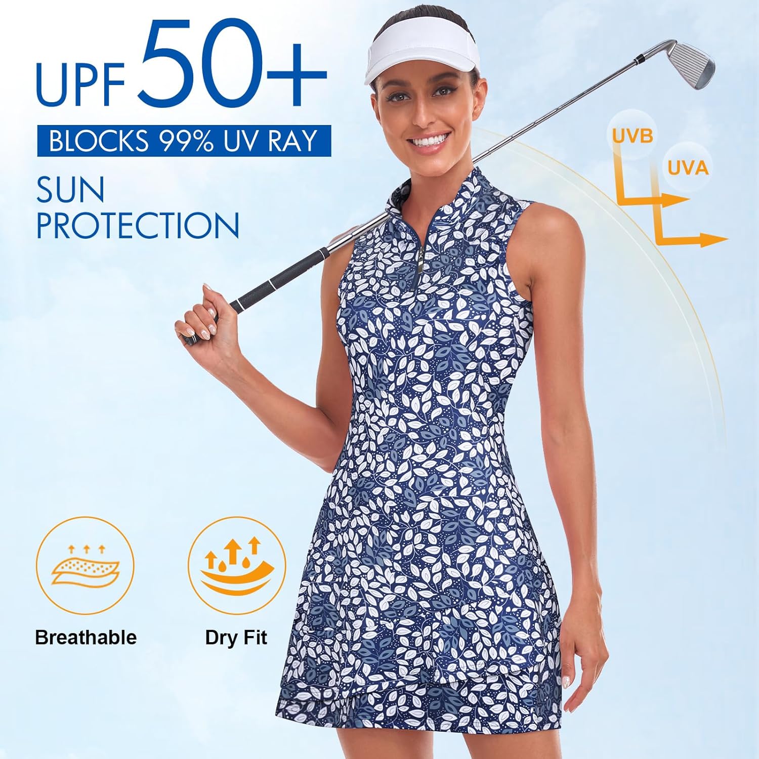Viracy Tennis Dress for Women Sleeveless Golf Dresses with Shorts and Pockets Ruffle Zip Up Stand Collar Golf Outfits - Image 5
