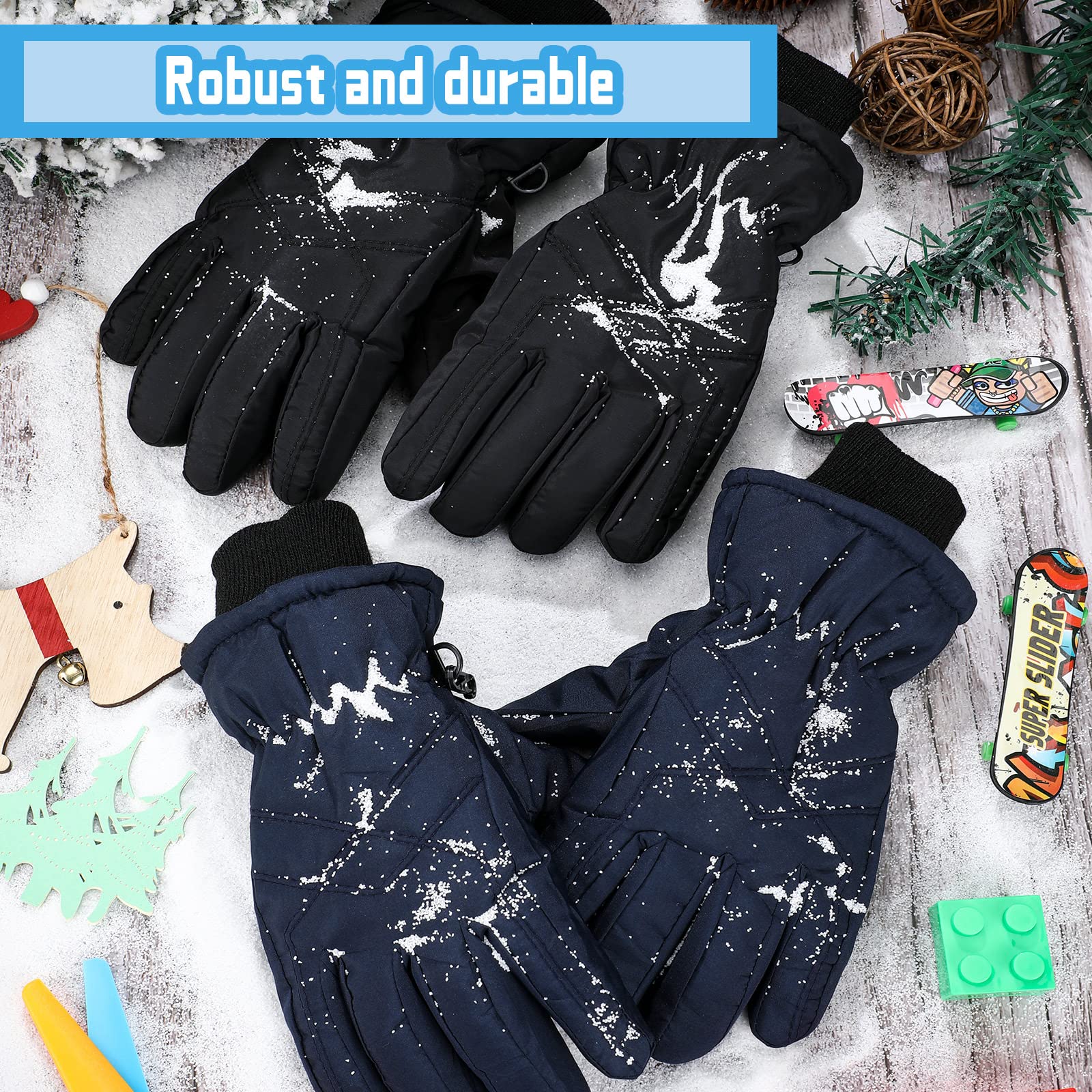 SATINIOR 2 Paires Gants de Ski d'enfants Gants de Sports Coupe-Vent Gants de Snowboard Thermiques