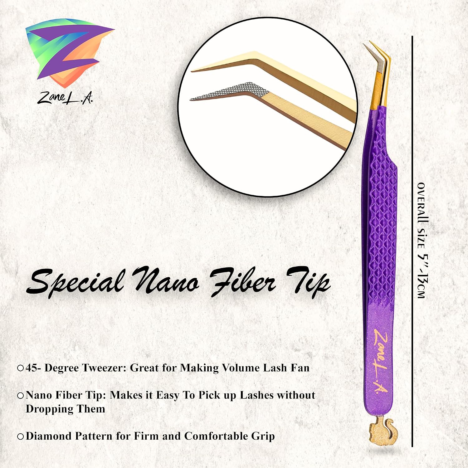 Zane L.A. Nano Fiber Tip Professional Eyelash Extension Tweezers, made with Japanese Stainless Steel, Unique Doll Design (Indigo) image 4