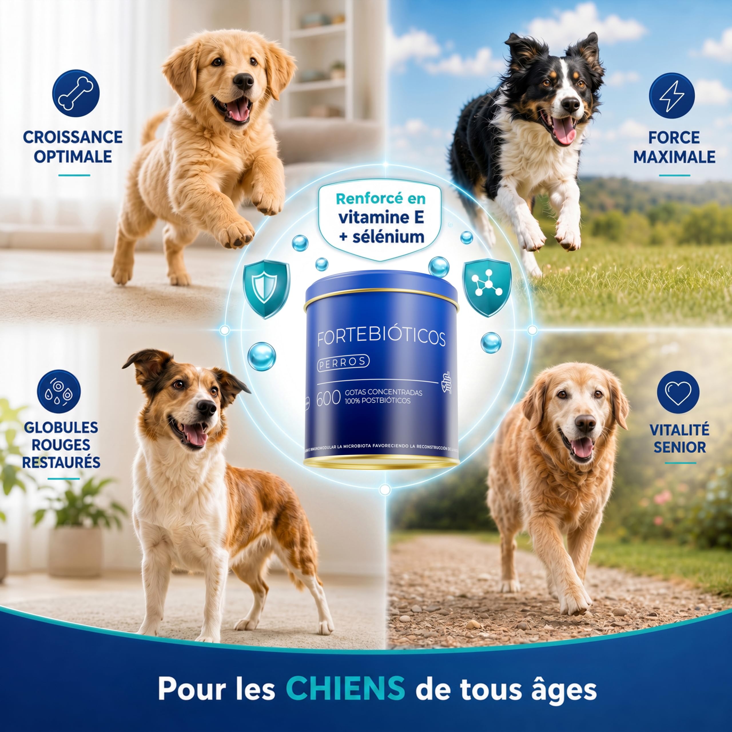 Fortebióticos Chien 600 Gouttes 30 ML - Complement Alimentaire Chien Postbiotique - Alternative aux Probiotique Chien et Probiotiques Chien - Flore Intestinale Microbiote, Hygiène et Santé du Chien