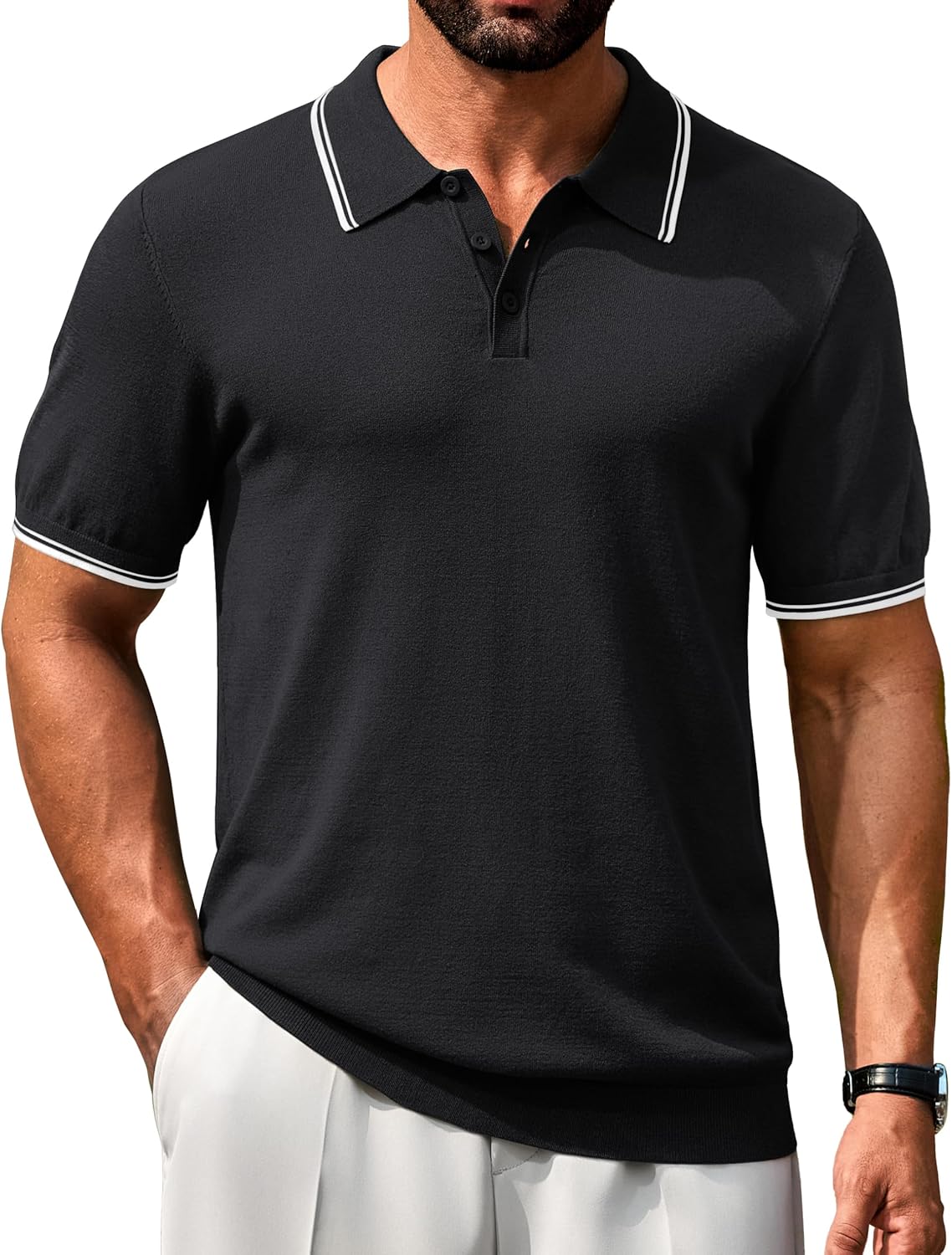 Cotrasen Mens Polo Shirts Short Sleeve Casual Knit Polo Shirt Vintage Collared T-Shirts Old Money