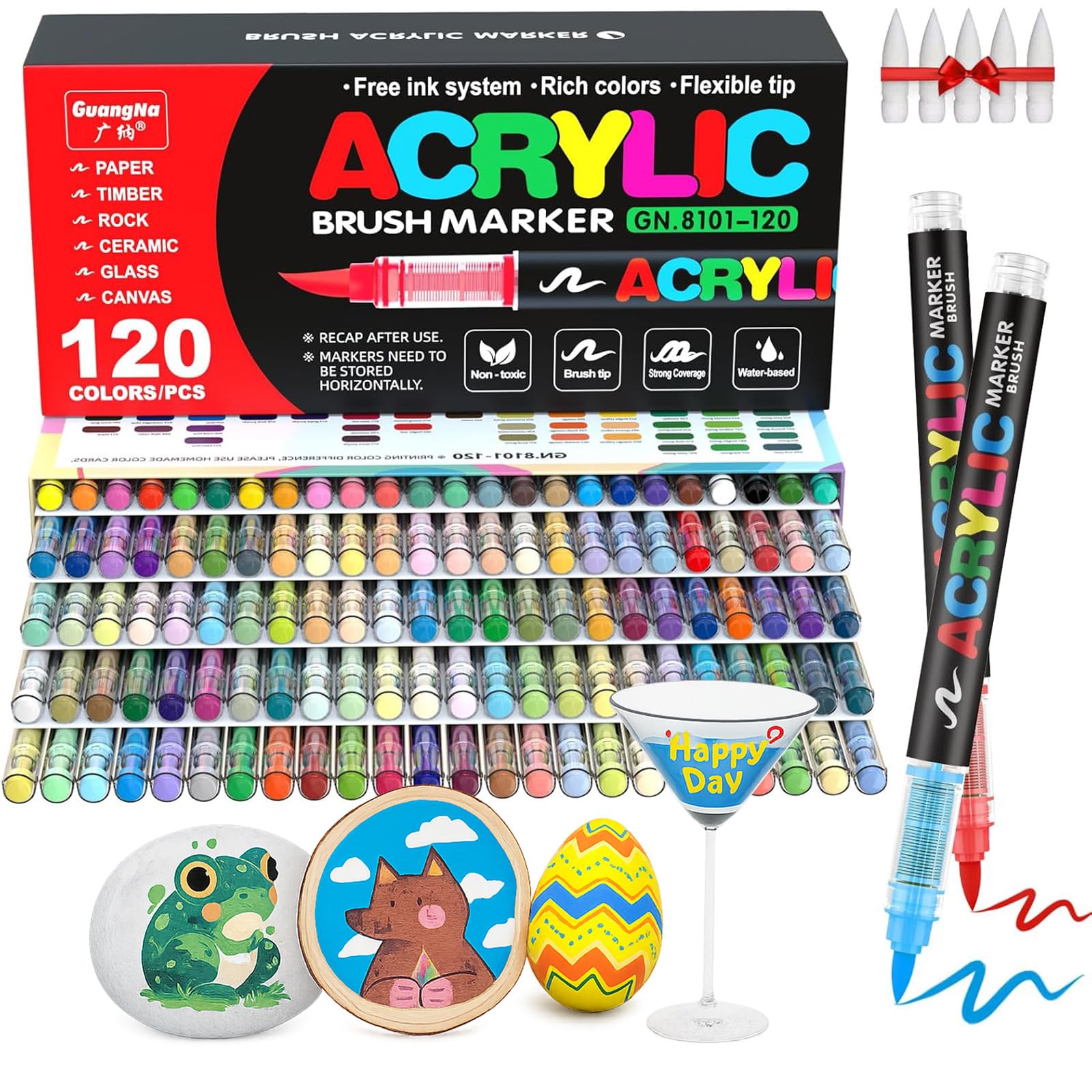 Camiki Art Acrylic Paint Pens, 120 Colors Acrylic Brush Paint Markers, Acrylic Markers for Rock Painting Stone Glass Ceramic Wood Metal Fabric — image 1