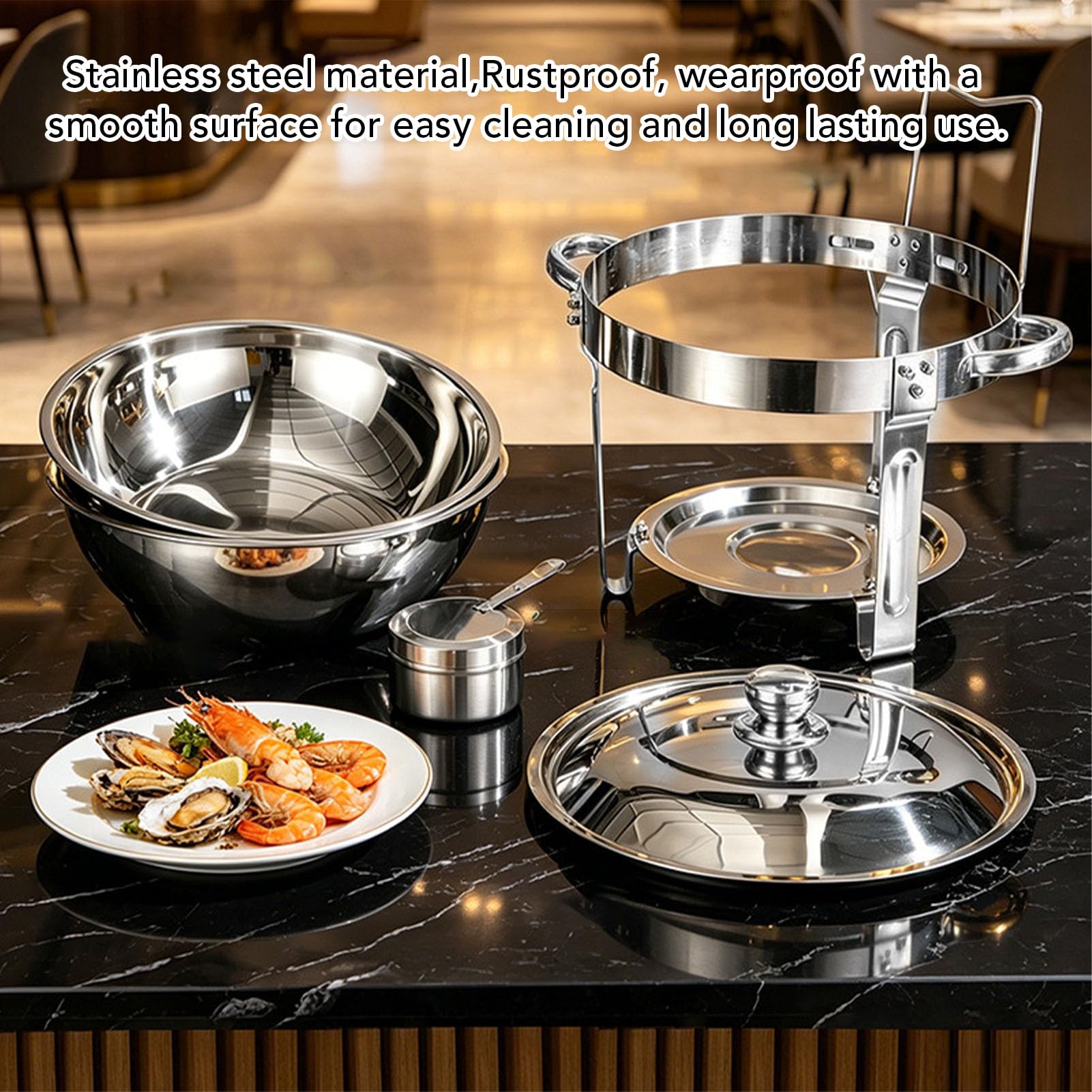 AMONIDA Scaldavivande Rotondi per Buffet, Acciaio Inossidabile da 4,5 Litri