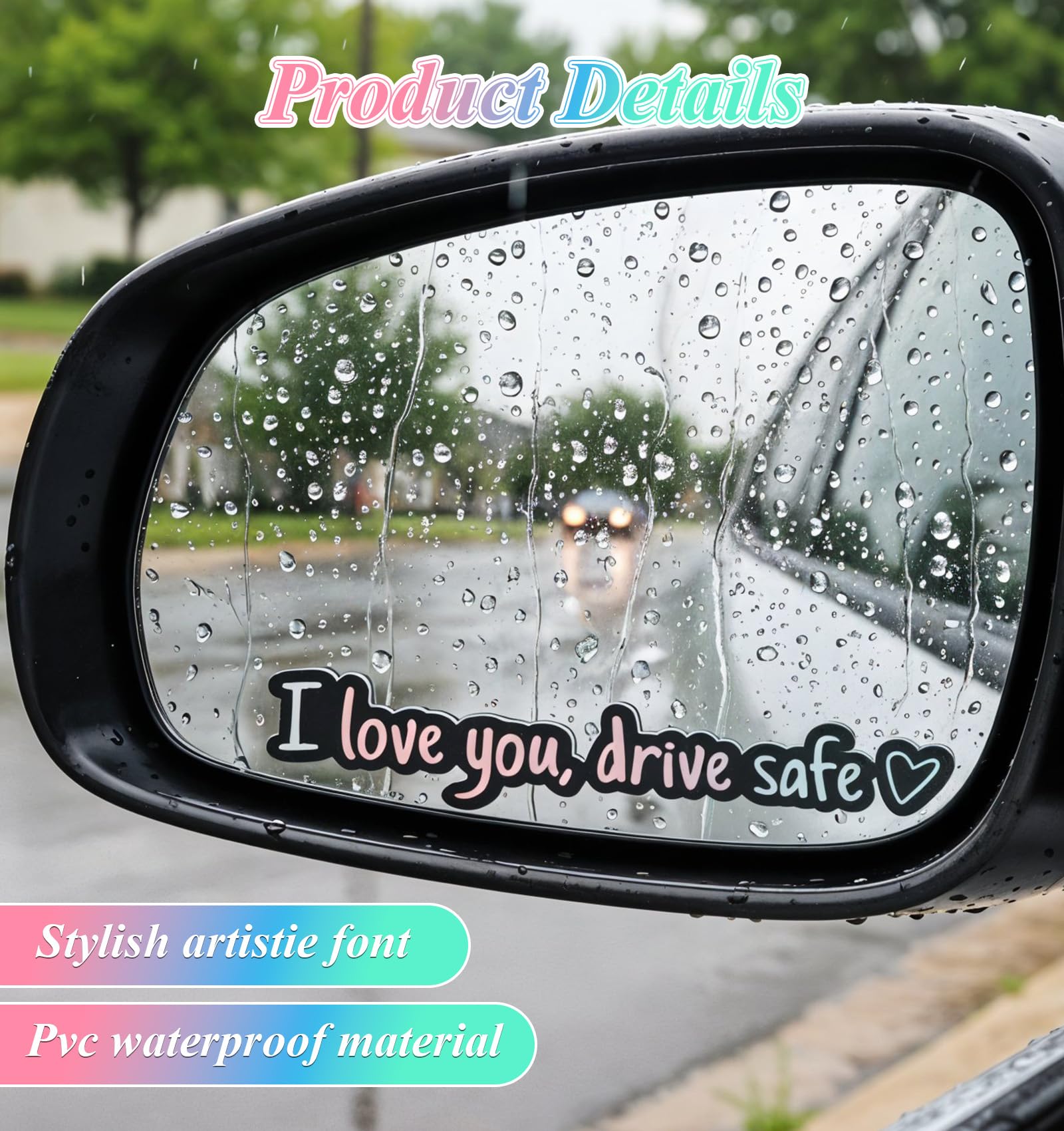 5Pcs I Love You Drive Safe Mirror Sticker, I Love You Drive Safe Sticker for Rearview & Side Mirrors, Waterproof Vinyl Loves Message Decoration, Funny Gift for Couples & Family — view 5
