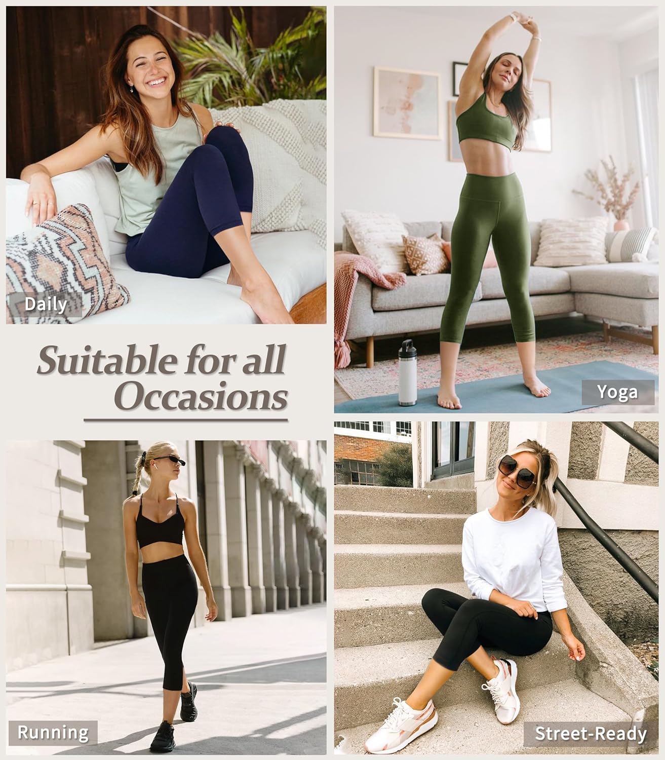 VALANDY Creamlush 4 Pack Capri Leggings for Women-High Waisted Stretchy Soft Yoga Lounge Pants(S-3XL) - Image 6