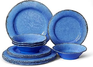 LEHAHA 12 Piece Melamine Dinnerware Set BPA Free Farmhouse Outdoor Dishe...
