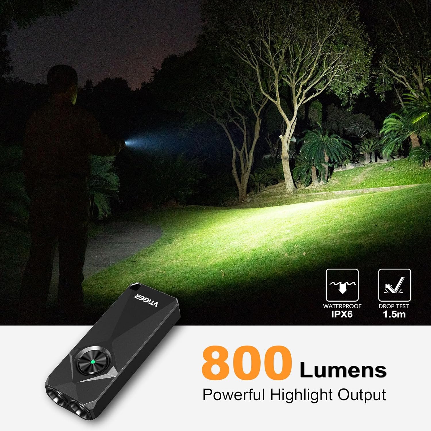 VTIGER K1 800 High Lumens Key Chain Light, Small EDC Rechargeable Keychain Flashlight, Compact LED Tiny Flashlight with Magnetic, Mini Clip-on Pocket Lights for Camping, Emergency, Everyday Carry - Image 3