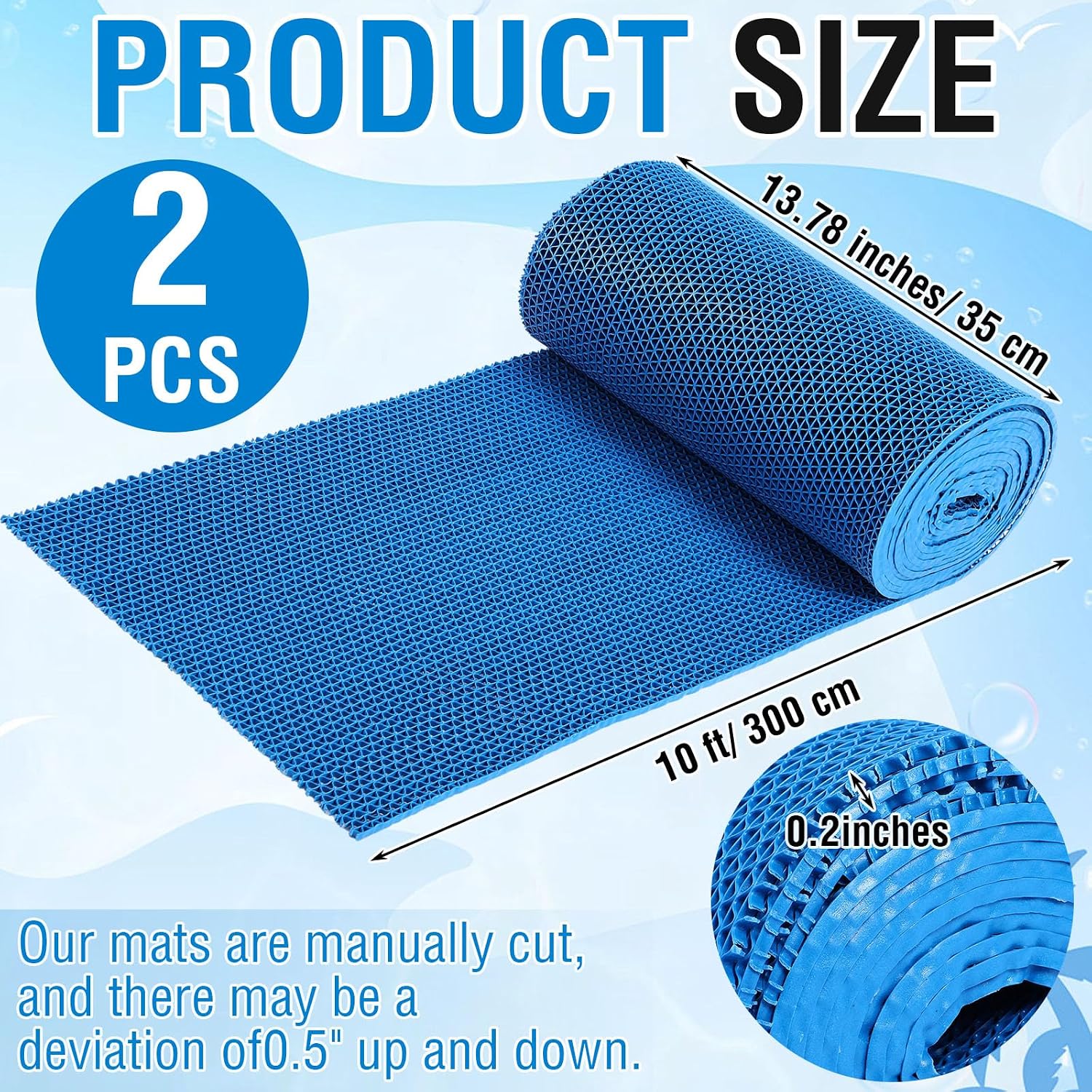 2 Pcs Non Slip Drainage Mats PVC Pool Floor Mat 14 in x 10 ft Outdoor Indoor Swimming Shower Parking Space Mat Mesh for Bathroom Garage Basement Backyard Commercial Kitchen(Blue)