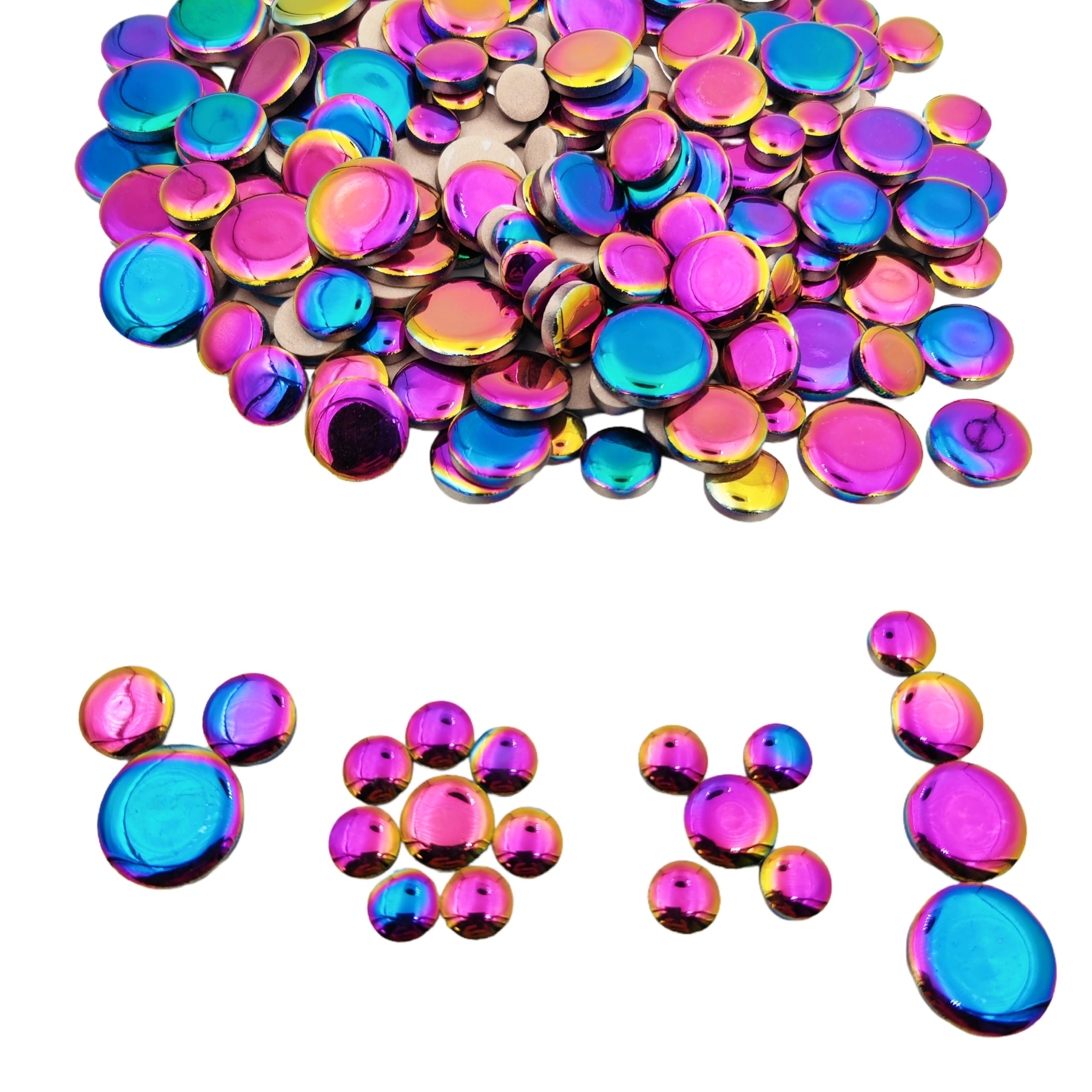 500g Iridescent Round Ceramic Mosaic Tiles,Mixed 4 Size Circle Mosaic Pieces for Flowerpots, Vases, Cups, Garden and Home Decor DIY Making Supplies (Rainbow)