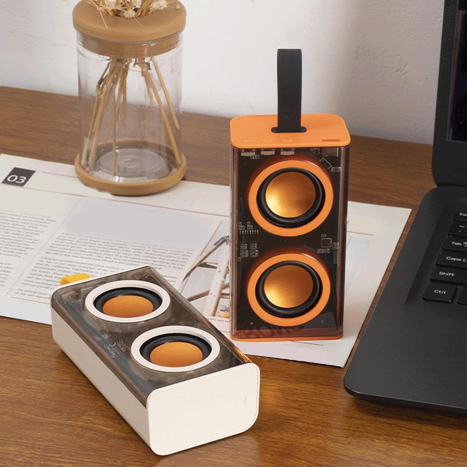 Transparent Bluetooth Speaker with LED Colorful Lights, Portable Mini Speakers Stereo Sound for Office Bathroom Party Travel (Beige) - Image 4