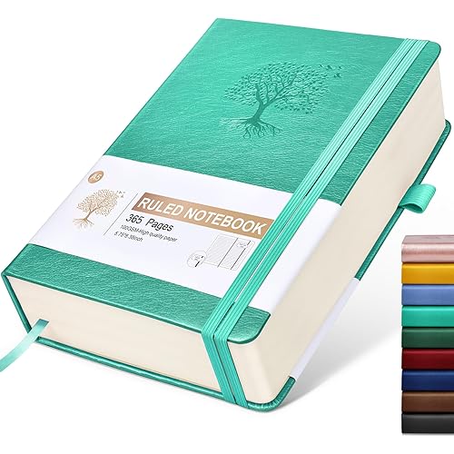 Lined Journal Notebook -365 Pages A5 Thick Journals for Writing Hardcover Leather Journal for Women Men, Daily Journal Notebook for Work, Note Taking, 100Gsm Lined Paper Teal 5.75" x 8.38"