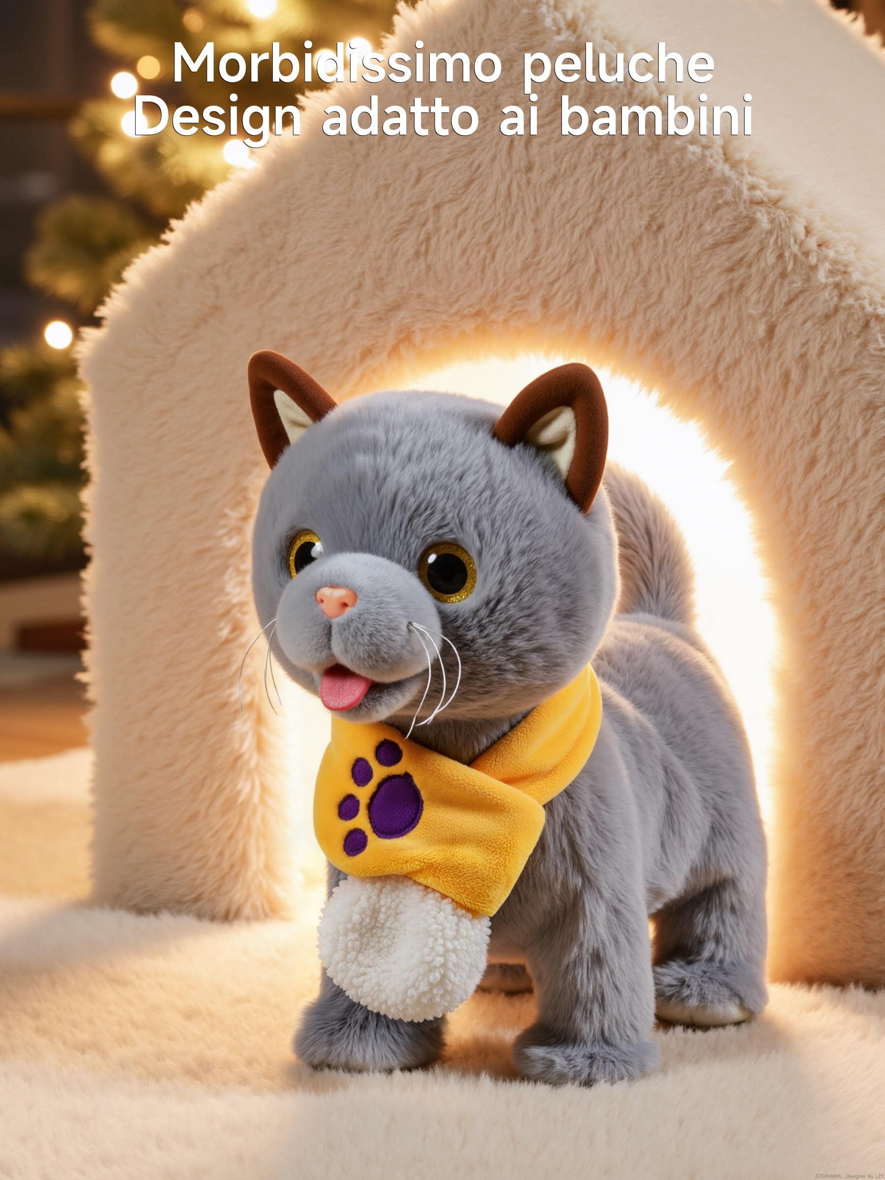 TUMAMA KIDS Giocattolo interattivo per bambini con 6 musiche, peluche gattino con telecomando e guinzaglio che corre e abbaia, peluche elettronico gattino a partire dai 2 anni - camminare, miagola