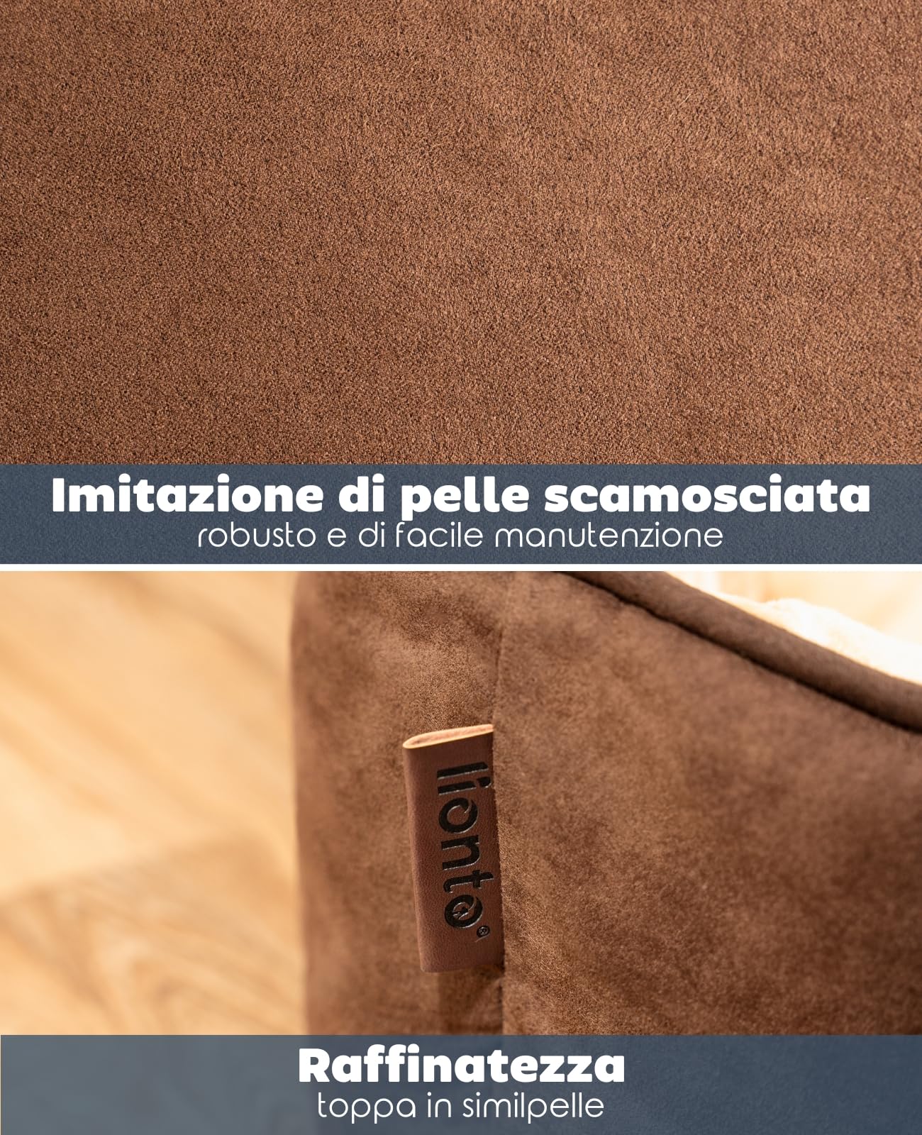 lionto Letto per cani 2 in 1 con ingresso confortevole, accogliente cuccia reversibile per cani e gatti, 60x50 cm, cuscino per cani in similpelle facile da pulire, marrone/beige