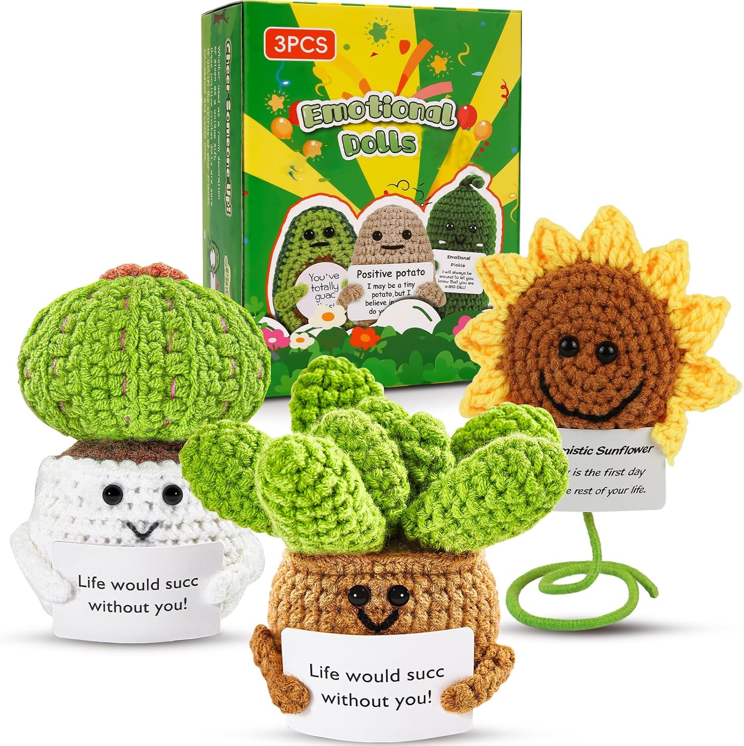 PinCute 5PCS Avocado Pickle Sunflower Succulent Cactus - Gifts for Friends Birthday Women Men Sister Brother Funny Cute Mini Tiny Room Party Decors Present for Her with Card