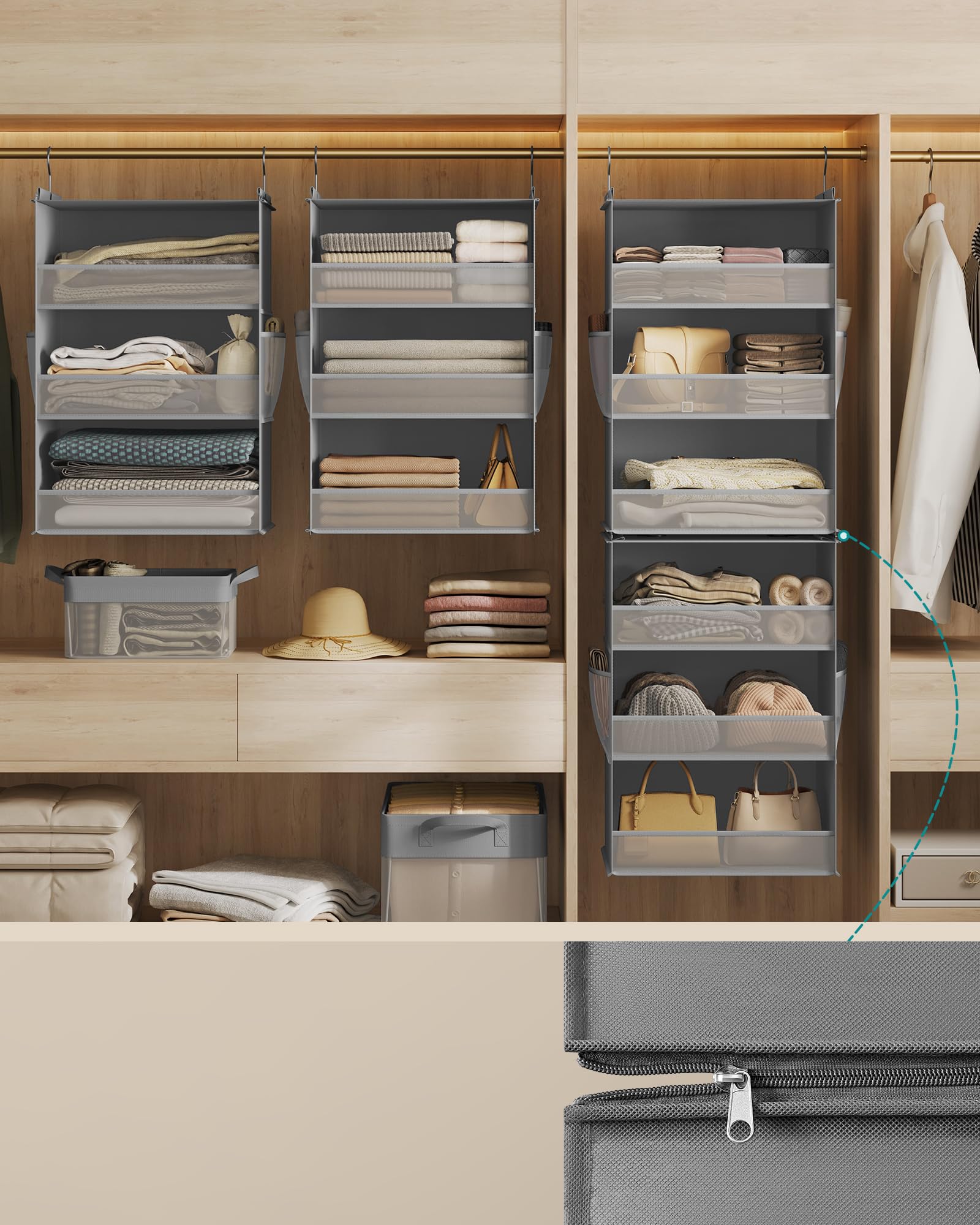 SONGMICS Tina RCH008G01 Organiseur d'armoire, rangement à suspendre à 6 compartiments séparables, 40 x 30 x 133 cm, étagère peu encombrante intérieure pour vêtements, gris taupe, collection Tina