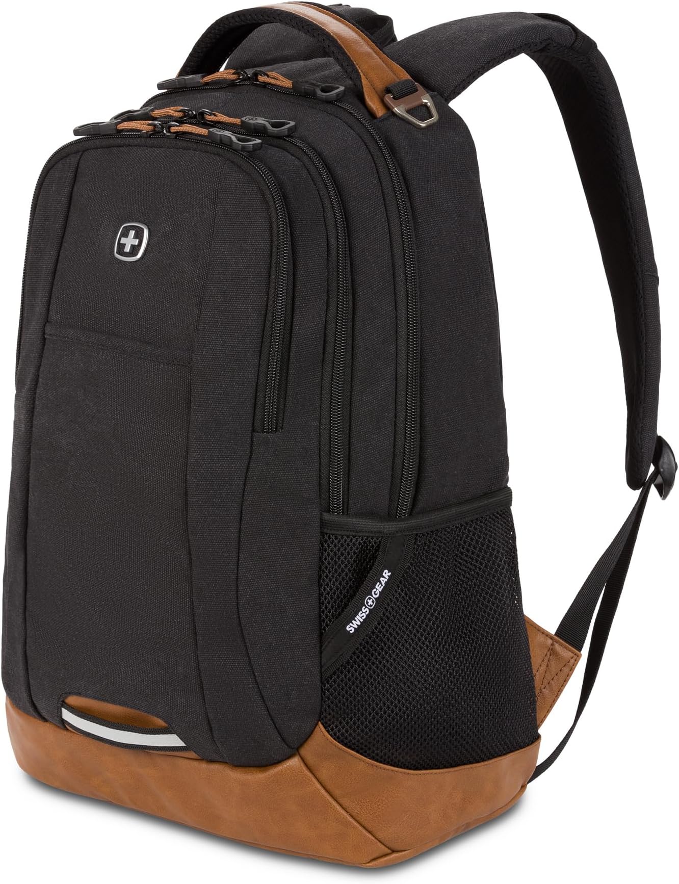 Cecil 18-Inch Laptop Backpack Fits 16-Inch Laptop, Travel Daypack with Organizer Pockets, Water Bottle Holders & Padded Straps – Black Canvas/Brown