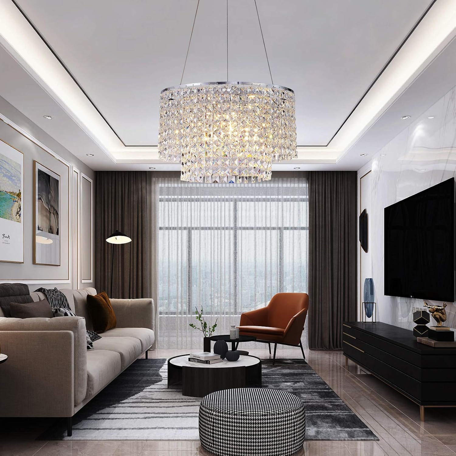 Hottest Sale 3 Lights Round Crystal Chandelier, 2-Tier Square Chain Ceiling Lighting, Adjustable Pendent Hanging Light for Living Room, Dining Room, Kitchen, Office, E12 Base, H9.9'' x W15.75'', Chrome Best Deal Cheap 🛒 3 Lights Round Crystal Chandelier, 2-Tier Square Chain Ceiling Lighting, Adjustable Pendent Hanging Light for Living Room, Dining Room, Kitchen, Office, E12 Base, H9.9'' x W15.75'', Chrome