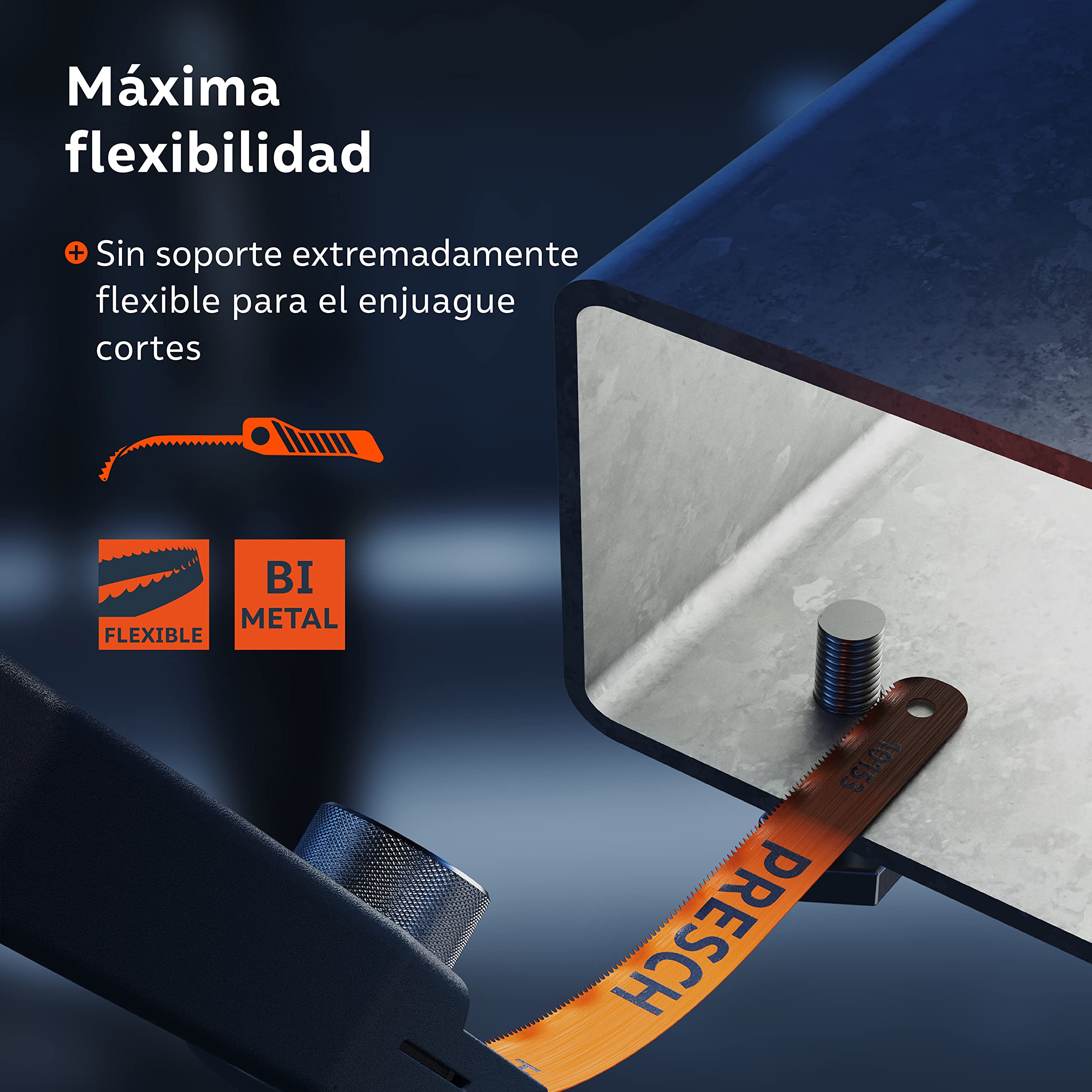 Presch Mini Sierra de Metal Flexible 300mm - de mano 3 en 1 incl. hoja de sierra para metal - Sierra de hierro pequeña ajustable con hoja para metalica