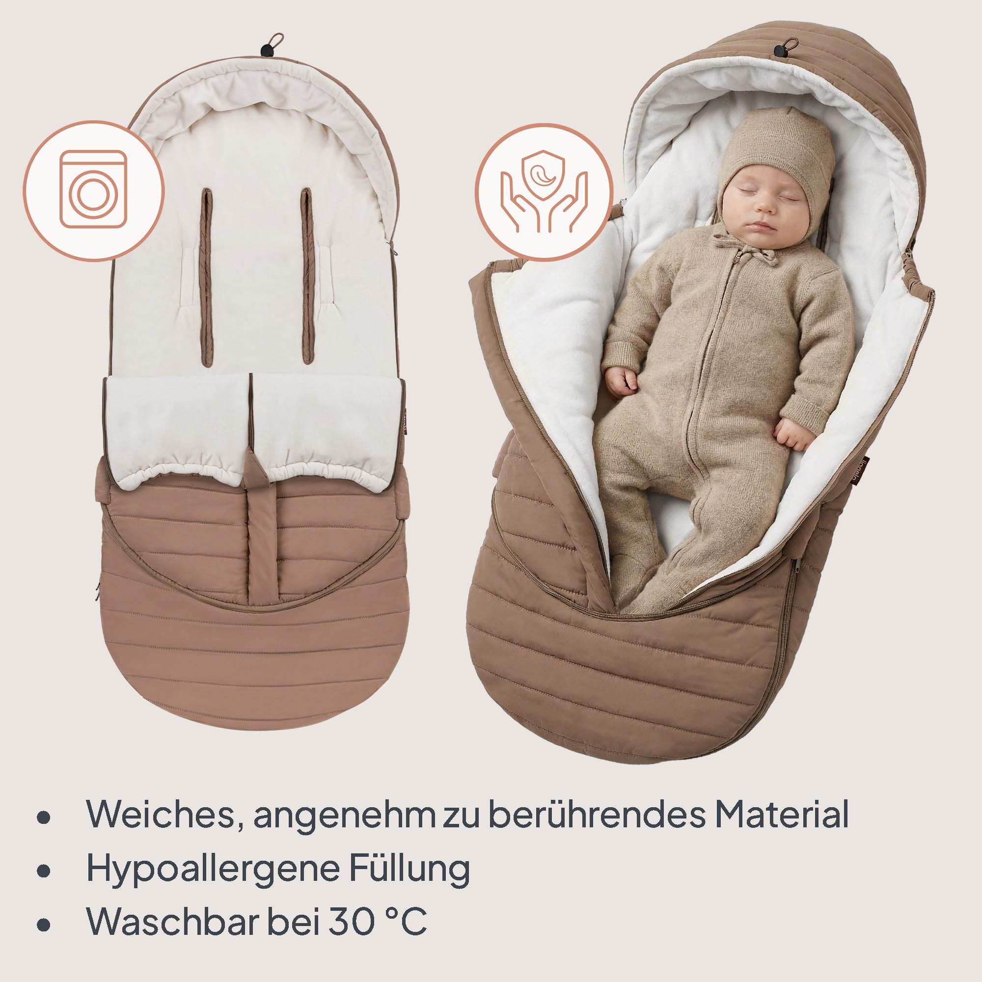 Lionelo Oli Winterfußsack Kinderwagen – Universal für Buggy & Babywanne | Öffnungen für 5-Punkt-Gurt, wasserabweisend, warm bis −20°C, mit Reißverschluss, waschbar, hypoallergen