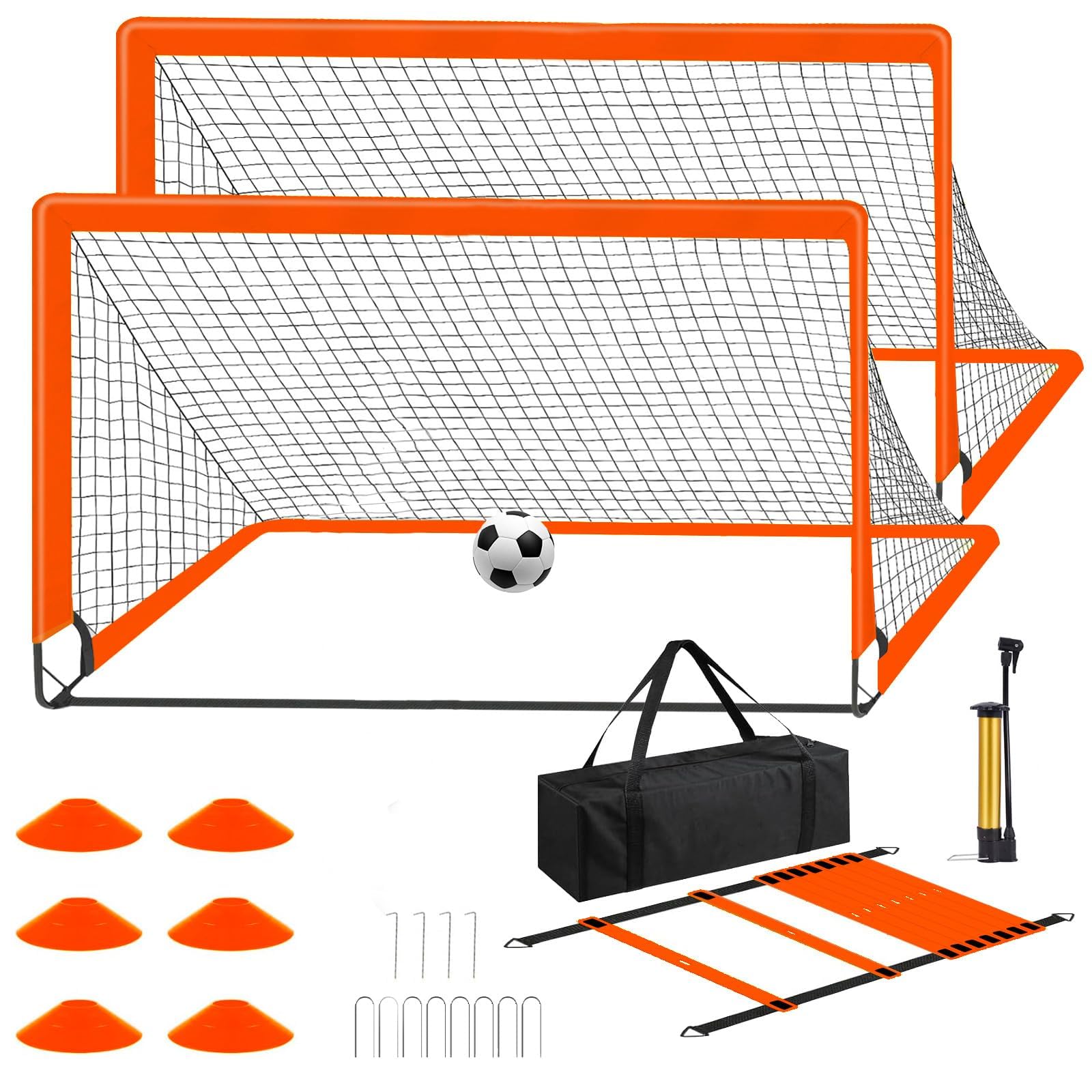 2XPortería de Fútbol Kit- Gran portería de fútbol para niños y Adultos，Porterias de Futbol para Jardin con Bolsa de Transporte Incluye Balon de Futbol y Conos183*120cm