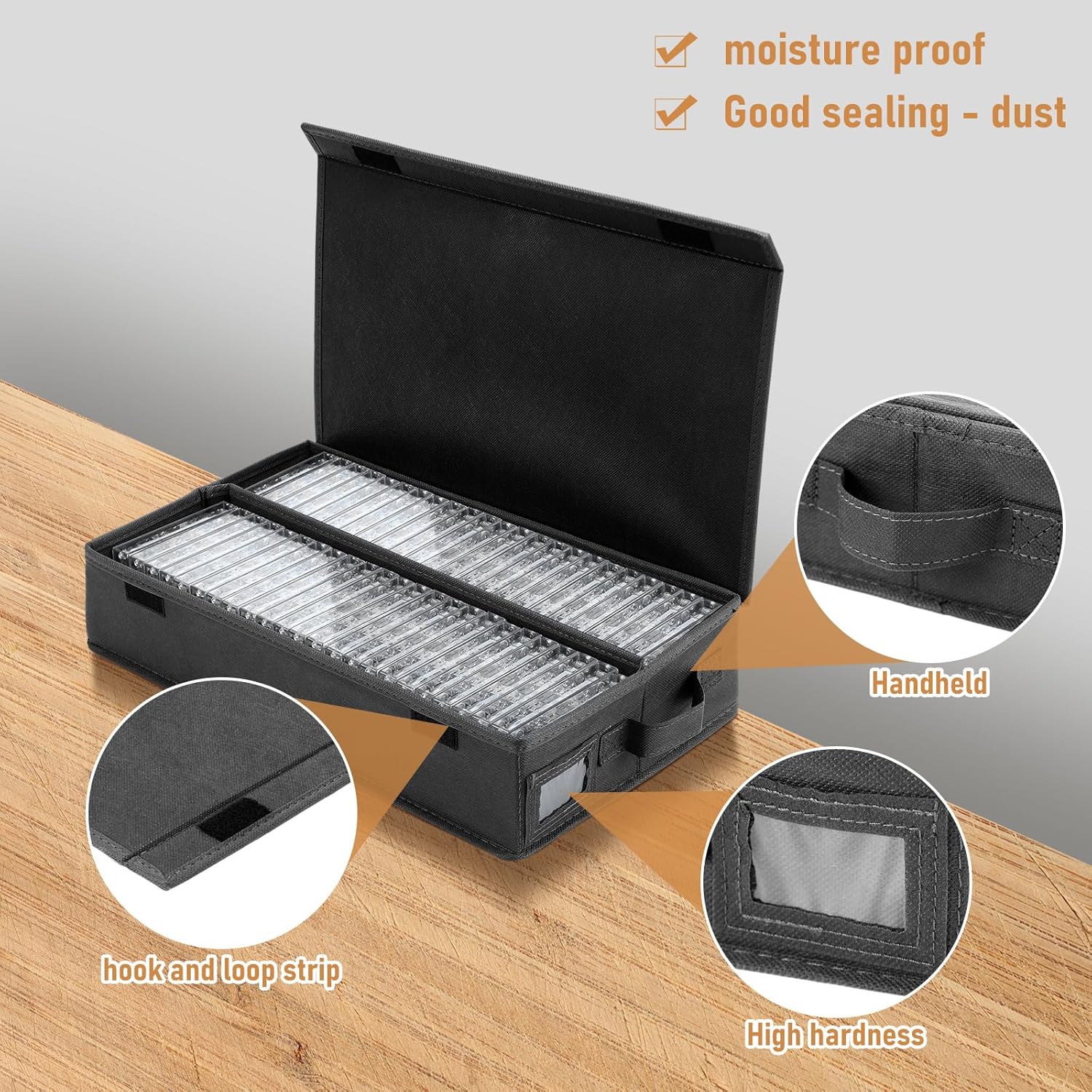 Weysat 6 Packs Stackable Cassette Tape Storage Boxes Practical Holder Dust Proof Racks with Lid 16. 34 x 9. 25 x 3. 54 Inches Holds 288 Cassette Cases Grey