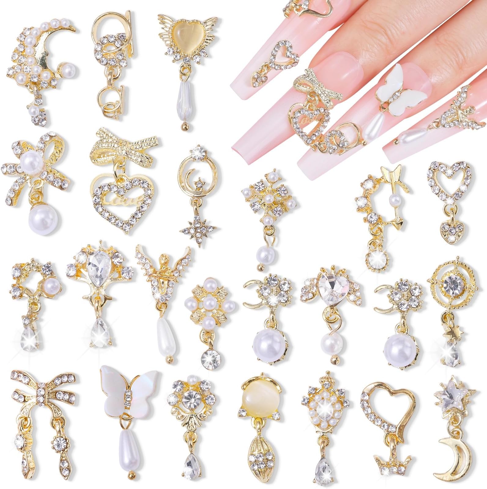 Charms Metal Alloy 3D Luxury Gold Nail Diamonds Rhinestone Crystal Nail Studs Manicure Jewelry for Crafts DIY Nail Art Tip (Pendant)