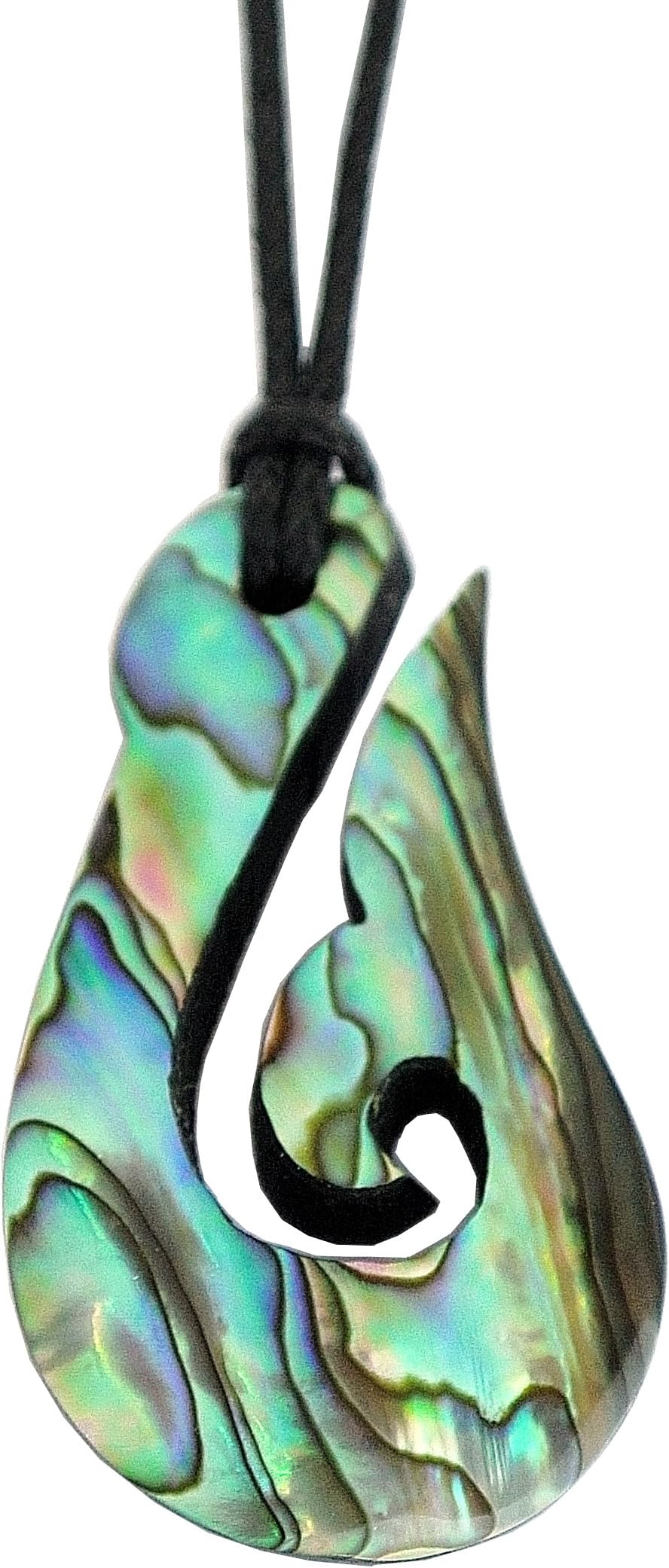 Paua/Abalone shell hook whale tail necklace pendant from New Zealand - black tape.