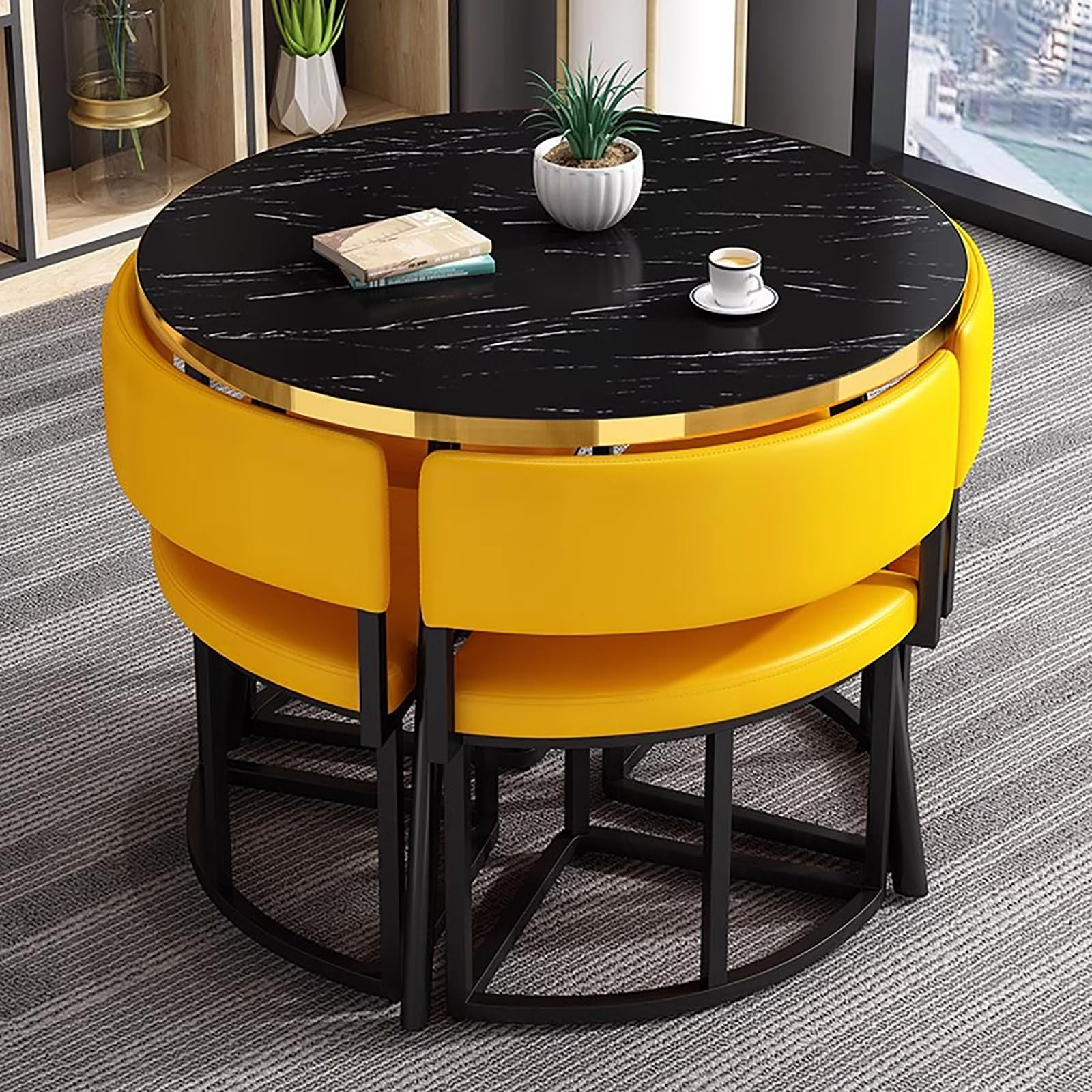 Juego de mesa de comedor redonda moderna de 35.4 pulgadas con 4 sillas elegantes, muebles de cocina compactos para el hogar, oficina, sala de conferencias y sala de estar (MANGO)