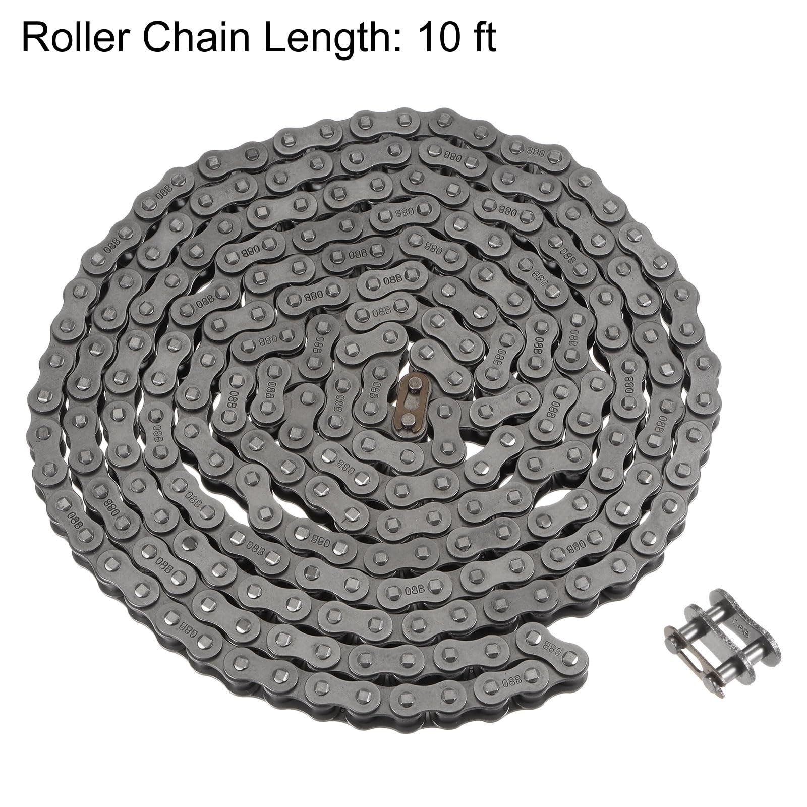 uxcell 08B - Cadena de rodillos estándar métrica, cadenas de acero al carbono de 10 pies, cadena de transmisión industrial de 1/2 pulgada para motocicleta, bicicleta, maquinaria industrial, 240