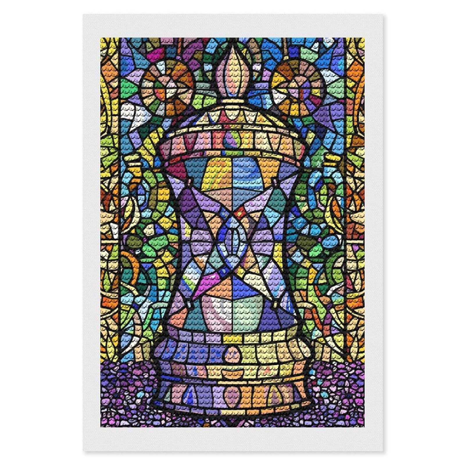 Junmoney Stained Glass Chess Piece DIY Diamond Art Canvas Kit 8"x12", Farmhouse Decor, Vintage Style Decor, Handmade Wall Decor, Canvas Picture