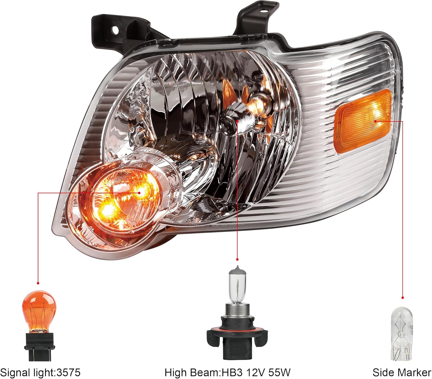 Chrome Halogen Headlights Pair Compatible with 2006-2010 Ford Explorer With bulb Driver and Passenger Side with Amber Reflector 6L2Z13008BA,6L2Z13008AA (06-10 Explorer Pair Chrome Halogen)
