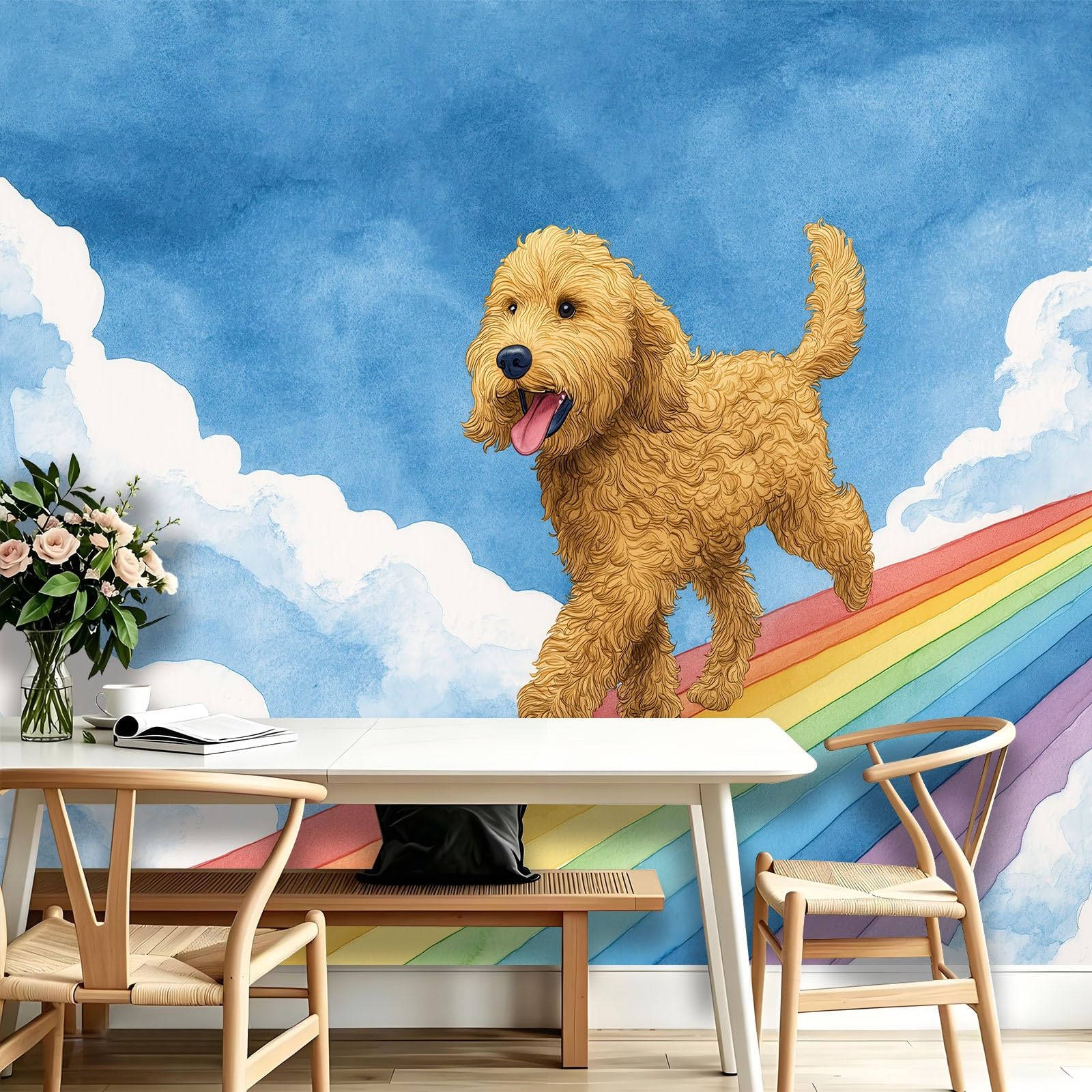 Générique Panoramiczna tapeta, uroczy pies 200 x 140 cm plakat 3D olbrzymi mural - Arcenciel Cartoon Tapeta do salonu, pokoju dziecięcego dla dorosłych i gabinetu dekoracja restauracji
