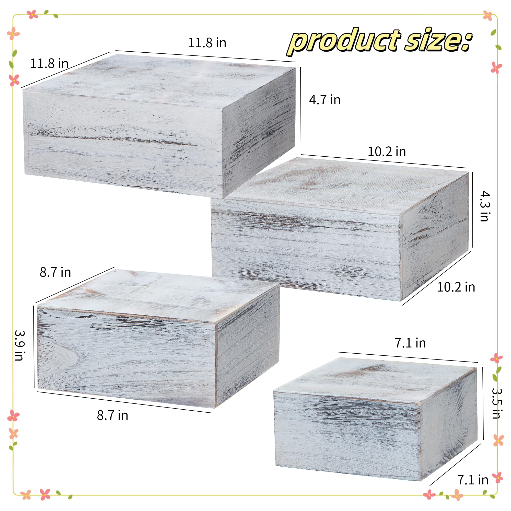 WEASATRY 4 Pieces Wooden Cake Stands,Antique White Cupcake Stands for Display,12 inches Square Wooden crates,Wood Display risers for Wedding,Birthday Party,Christmas,etc. (Antique White)