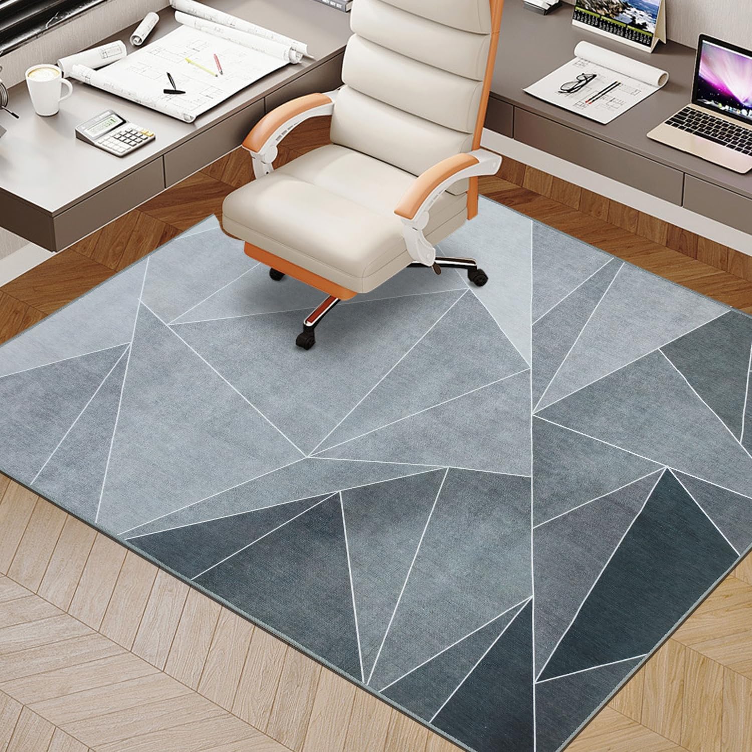 Office Chair Mat for Hardwood Floor,60"x48" Under Desk Mat, Computer Chair Rug,Anti-Slip Carpet Chair Mats Floor Protector for Home Office,Black Grey