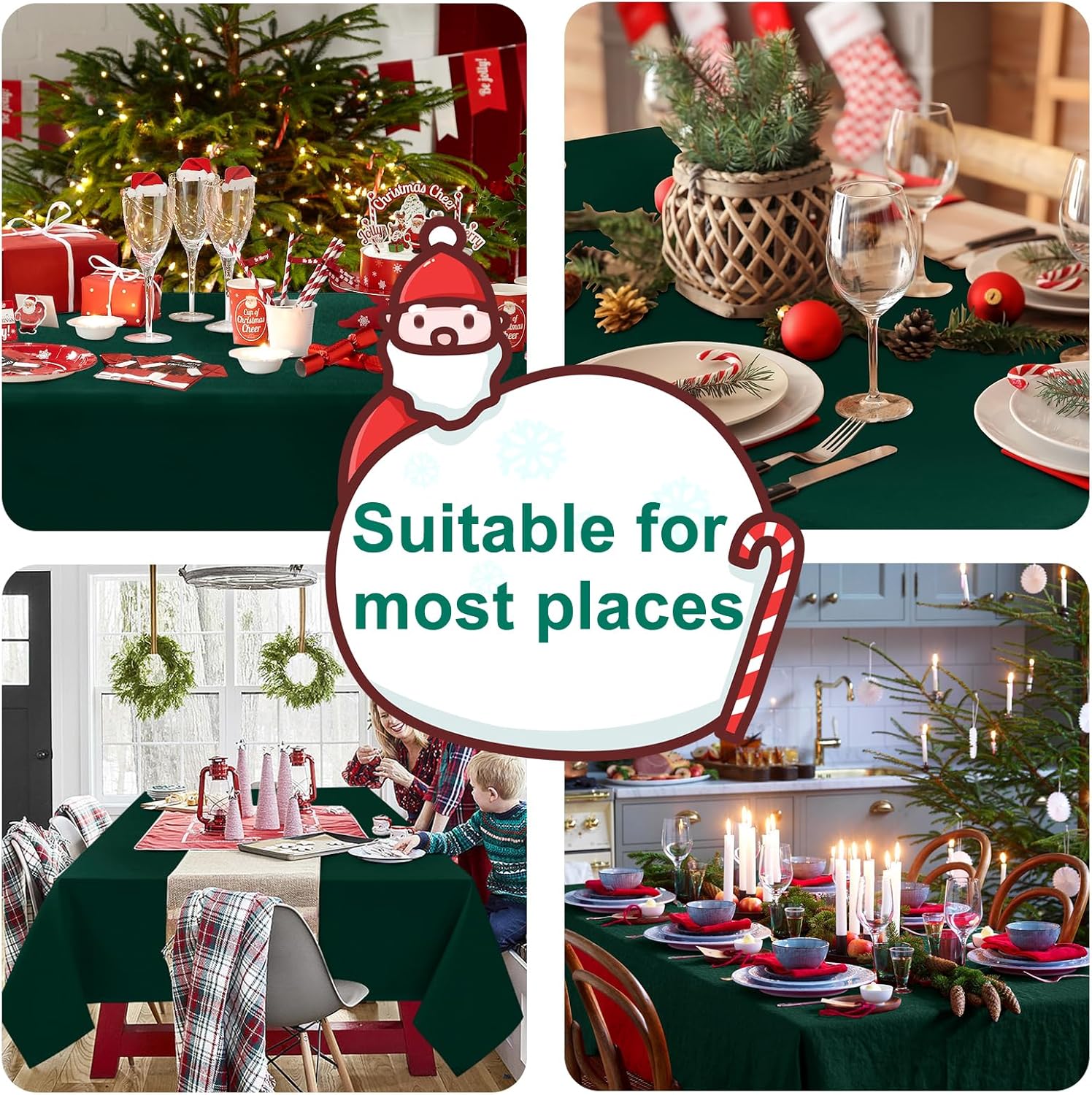 hiasan waterproof tablecloth rectangle - washable fabric table cloth for dining room kitchen birthday party and outdoor use, hunter green, 54 x 80 inch 80" x 54" (rectangular) hunter green