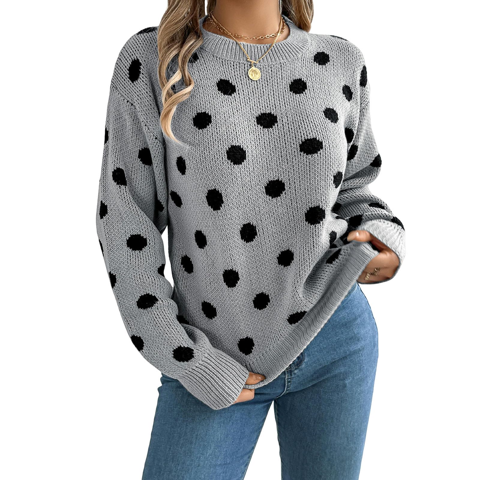 Maglione Donna Maglione Autunno Inverno Femminile Maglione per Maglione Casual Pullover A Maniche Lunghe retrò-Grigio-m