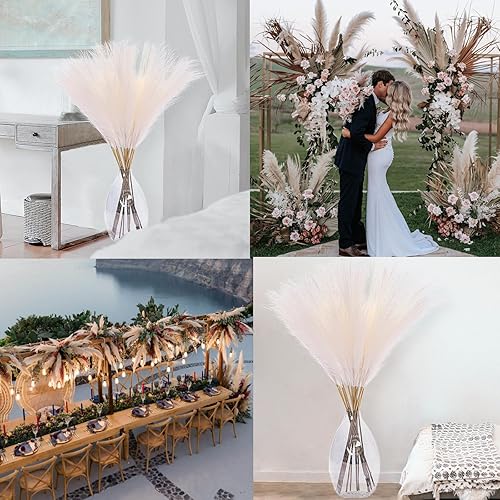 Miniatura 7 de Decoración alta de hierba de pampa blanca de 38 pulgadas con 10 tallos Decoración de hierba de pampa sintética alta para jarrón de suelo,