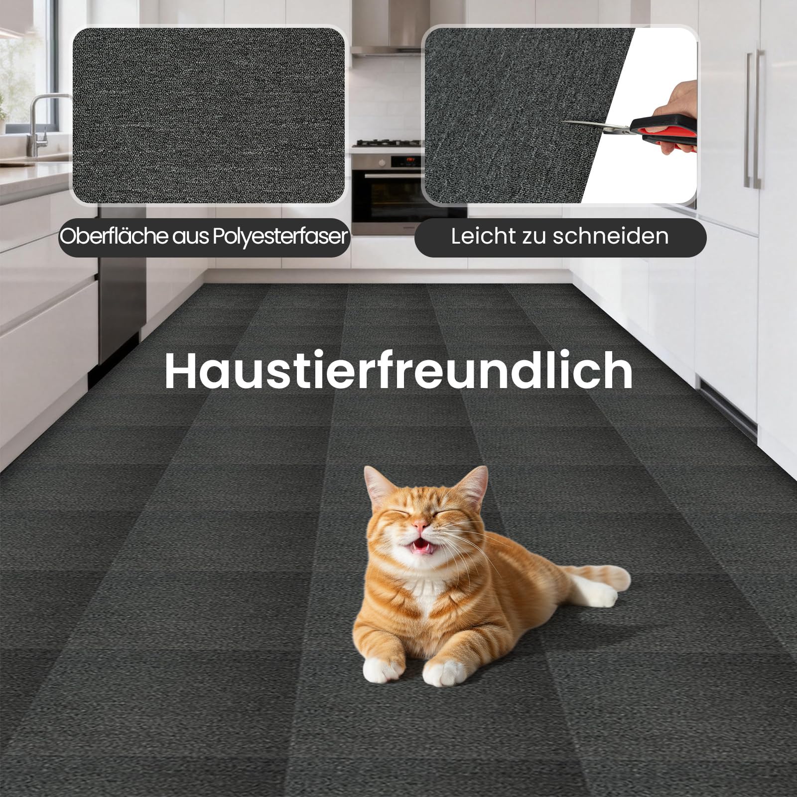 50x50 cm Teppichfliesen, zur Selbstverlegung — 20 Fliesen pro Packung (5 Quadratmeter) — strapazierfähig — geeignet für Wohnungen, Büros, Apartments und Gewerberäume (Dunkelgrau)