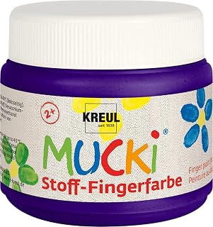KREUL 28110 - Mucki pintura luminosa para dedos de tela, 150 ml en violeta, a base de agua, sin parabenos, sin gluten, sin lactosa y vegana, ideal para usar con los dedos