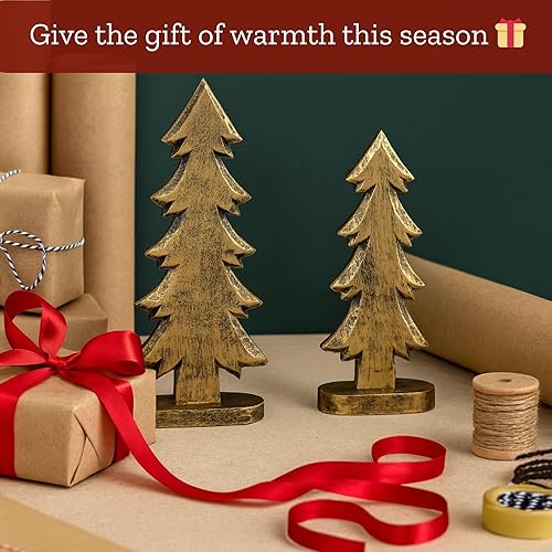 Miniatura 7 de Mie Creations Juego de 2 figuras de árbol de Navidad, decoraciones rústicas de Navidad para el hogar, sala de estar, centro de mesa, repisa,