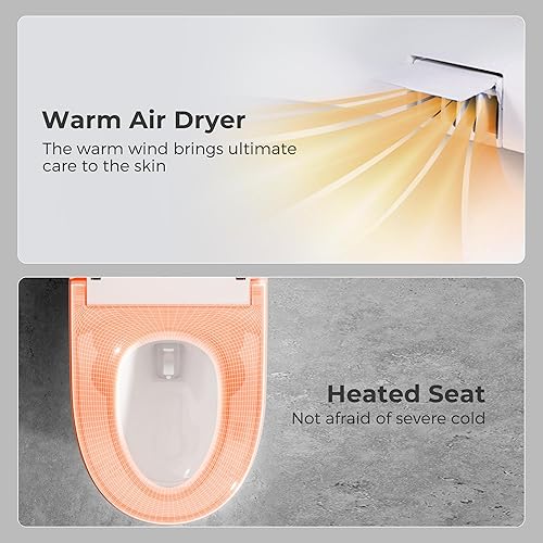 Miniatura 5 de Inodoro inteligente con bidé integrado, inodoro de una pieza para baño, inodoro de bidé moderno con descarga automática, agua tibia, secadora,
