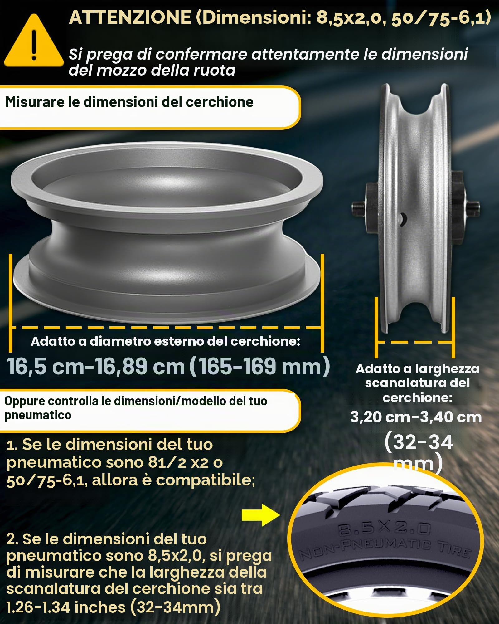 2 Pezzi Ruota 50/75-6.1 Monopattino Elettrico, Copertone Monopattino 8 1/2 x2, Gomma Piena Pneumatici 8.5x2 Compatibile con Xiaomi M365/Pro 2/3/3 Lite, Gotrax GXL V2/XR/APEX