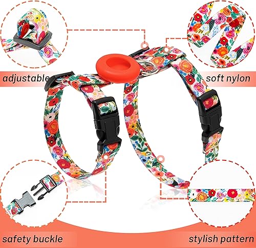 Miniatura 3 de Arnés y correa para gatos a prueba de escapes para caminar, viajar al aire libre, lindo juego de correa ajustable de nailon floral con soporte para