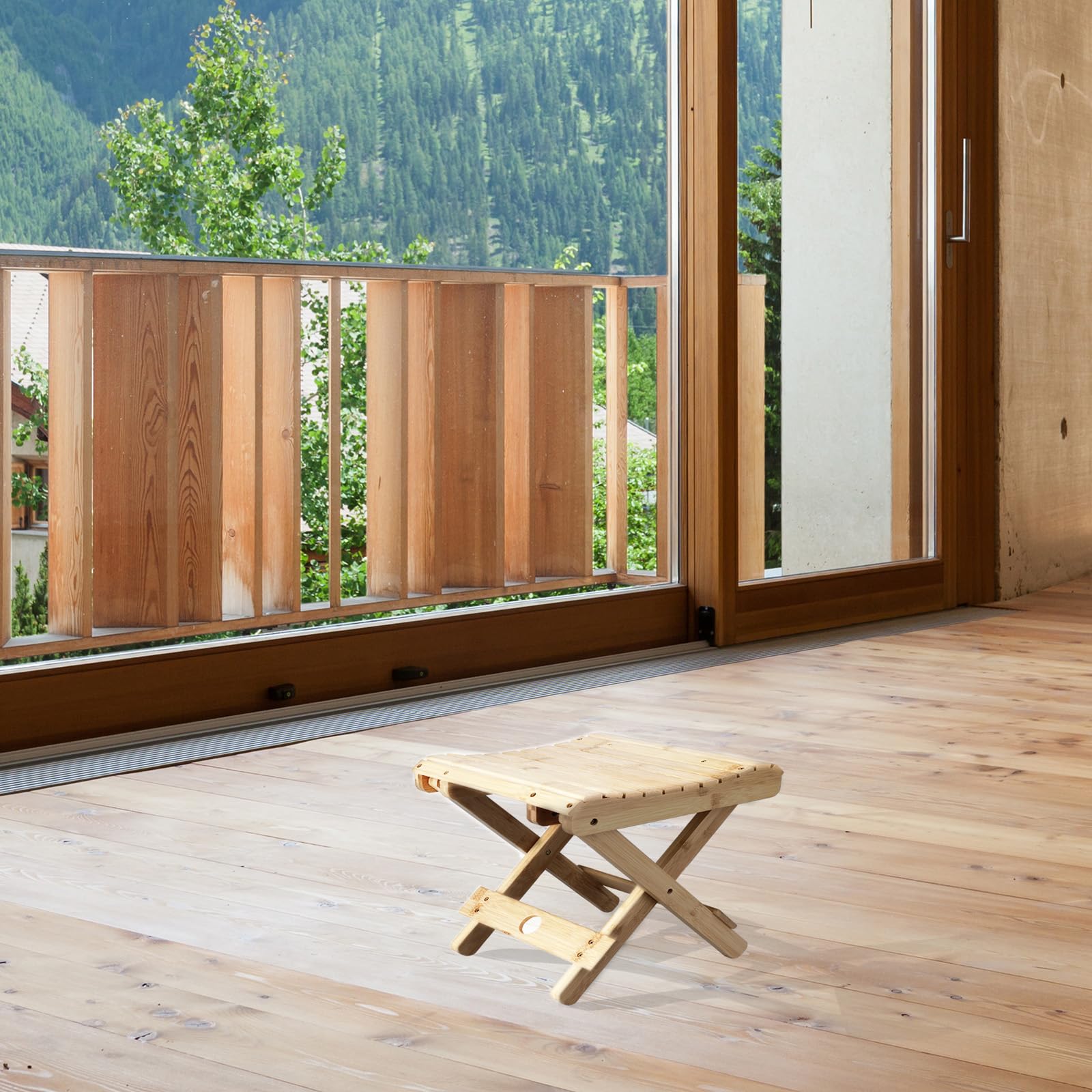 Sgabello Pieghevole Sedia Pieghevole Legno Sedile da Viaggio Poggiapiedi Portatile per Casa, Bagno, Cucina, Giardino, Ufficio, Viaggi, 29 * 28 * 31 cm, Naturale, 1 pz
