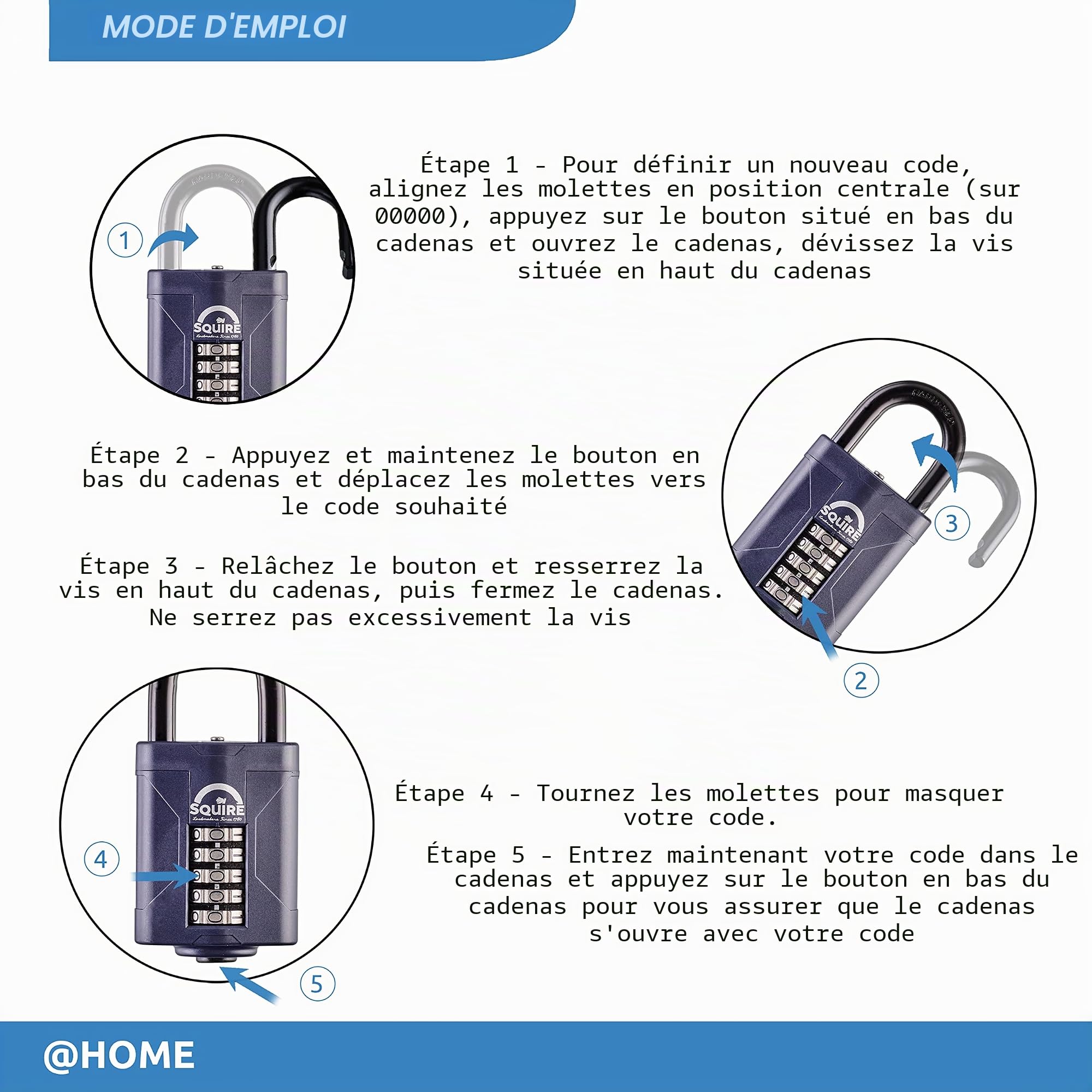 Cadenas Squire robuste (CP60) - Anse en acier la plus résistante - Cadenas à combinaison à 5 viroles - Acier allié anticorrosif - Cadenas étanche pour maison, école et garage (Bleu, 60 mm)