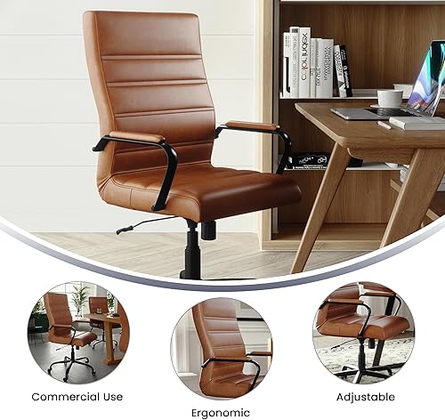 Miniatura 5 de Flash Furniture Whitney - Silla de escritorio giratoria de LeatherSoft con respaldo alto con asiento acolchado y reposabrazos, silla de oficina de