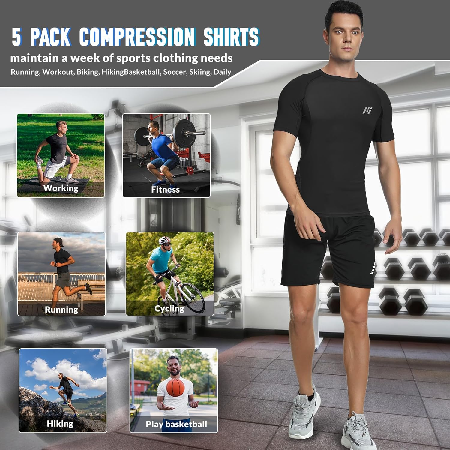 Men’s Compression Shirts Short Sleeve Workout Shirt, Quick Dry Top Baselayer Athletic Shapewear Undershirts for Men